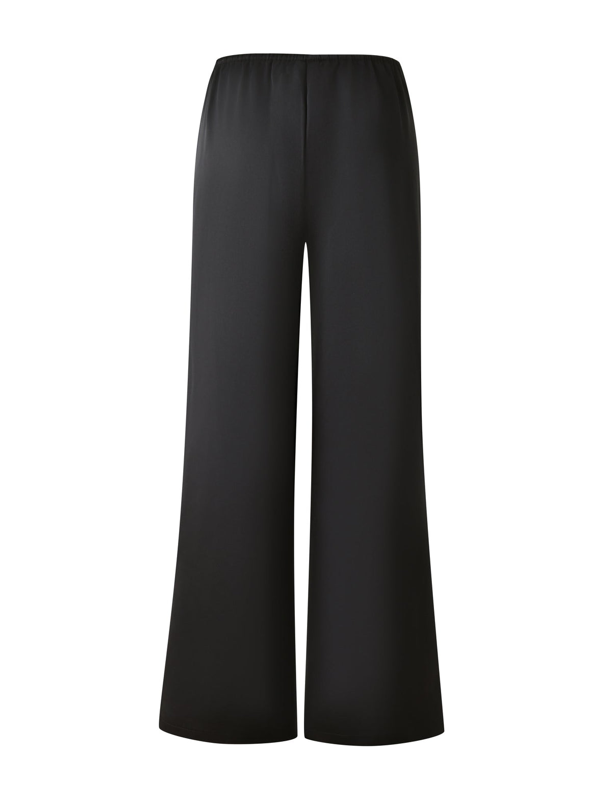 MAURA PANT - BLACK high-waisted satin pants with a wide-leg silhouette and an adjustable elastic waistband.
