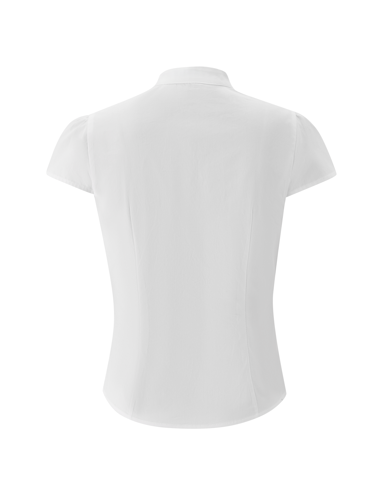 The TIGERMIST VIOLA SHIRT - WHITE is shown from the back, highlighting its fitted silhouette and mandarin collar, with short sleeves, set against a plain white background.