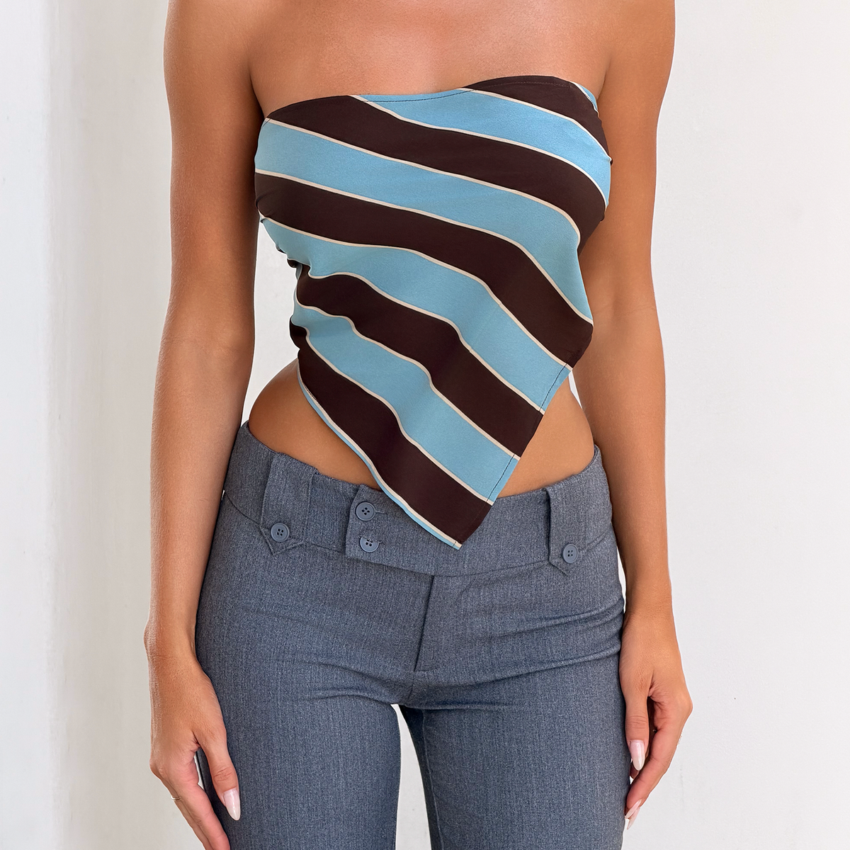 LENIN SCARF TOP - BLUE AND BROWN STRIPE – Tiger Mist USA