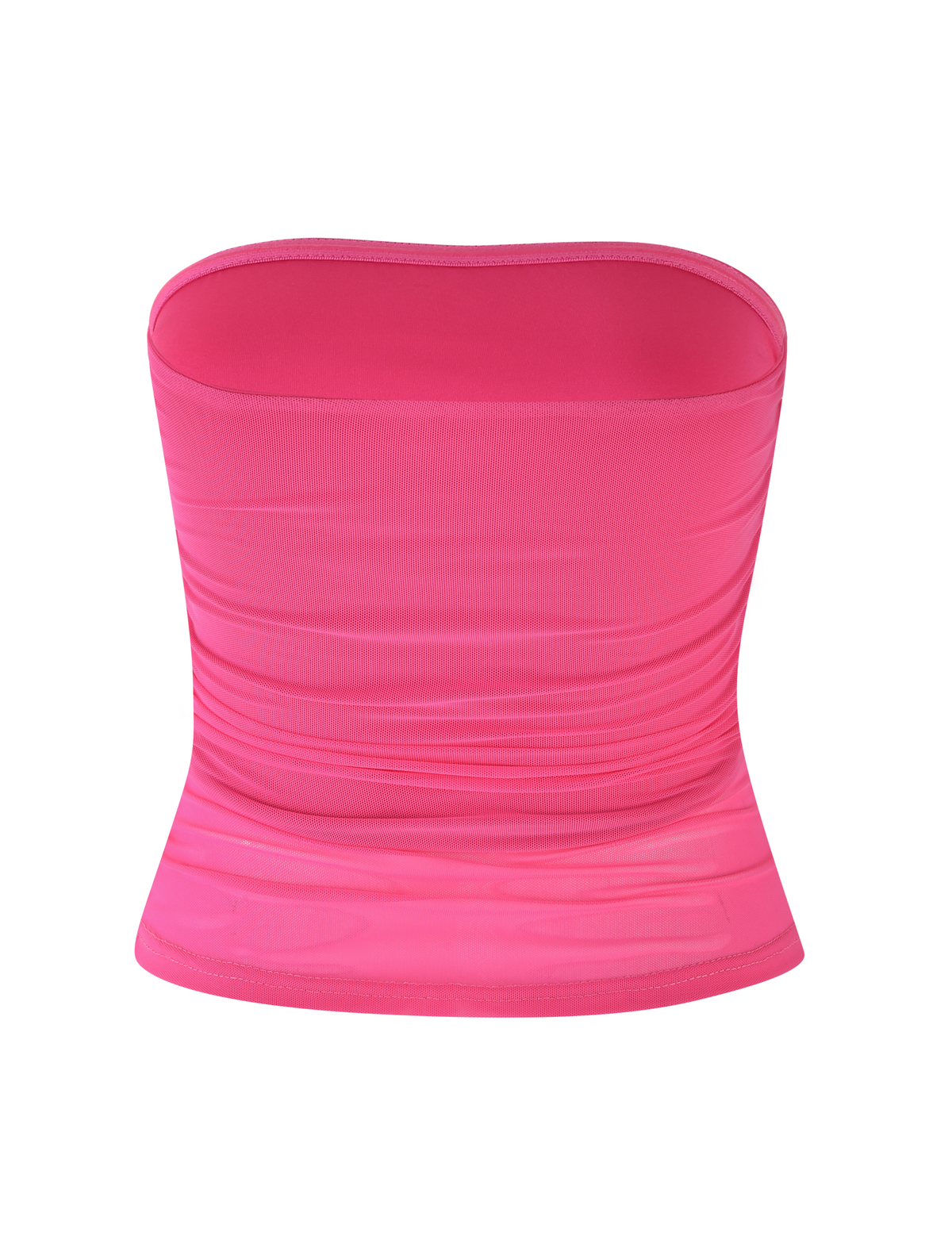 The HARRIETT TUBE TOP - PINK by TIGERMIST is a strapless, bright pink top with a ruched, bodycon silhouette and smooth, fitted design, shown on a white background.