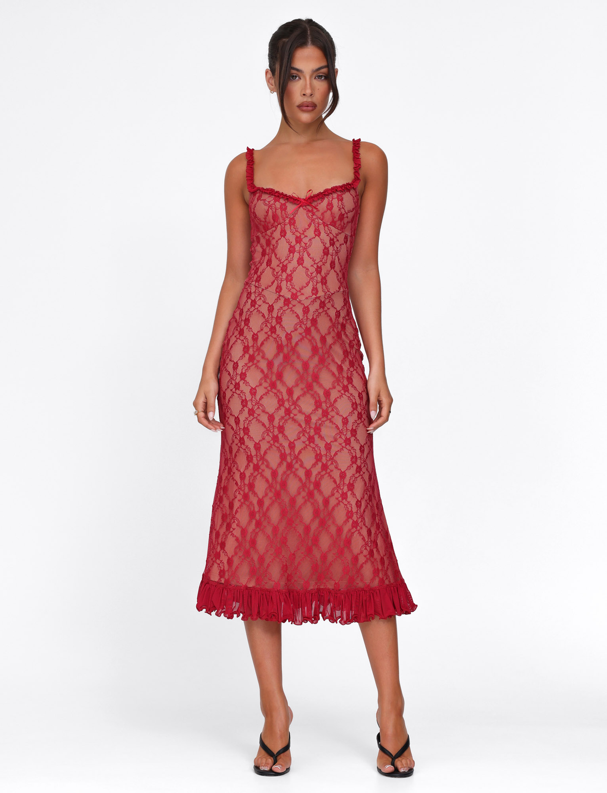 red and beige lace dress DEJA 90s Fashion for Women: Karl lagerfeld Evening Dresses. Length:Floor-length