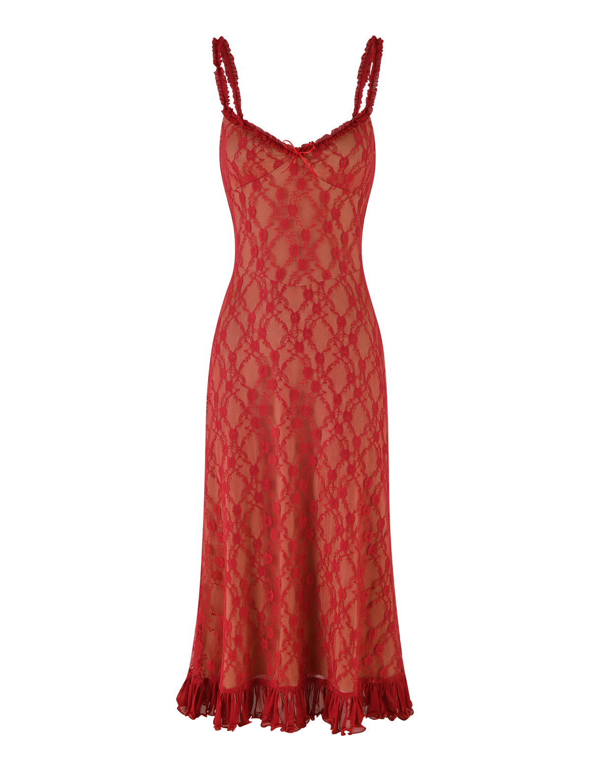 red and tan lace dress DEJA 58.5cm based on size Width:1 1/4