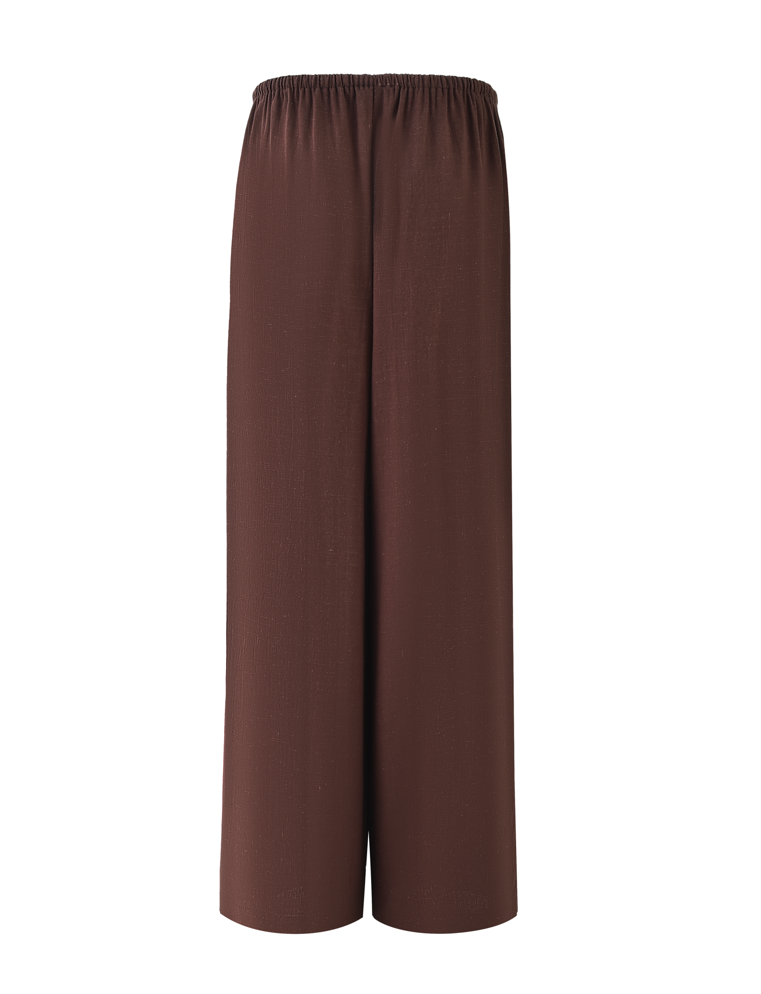 The TIGERMIST LAINEY PANT in Chocolate features a wide-leg, ankle-length design with a mid-rise elastic waist and functional side pockets, shown against a plain background.