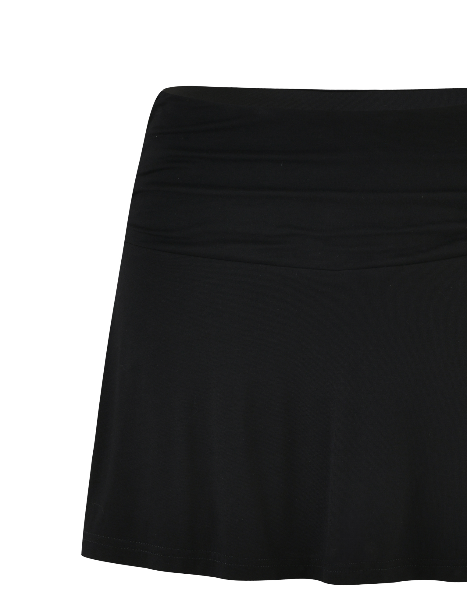 The VERITY SKORT - BLACK by TIGERMIST is a high-waisted, bodycon mini skort made from smooth, stretchy fabric, shown against a white background.