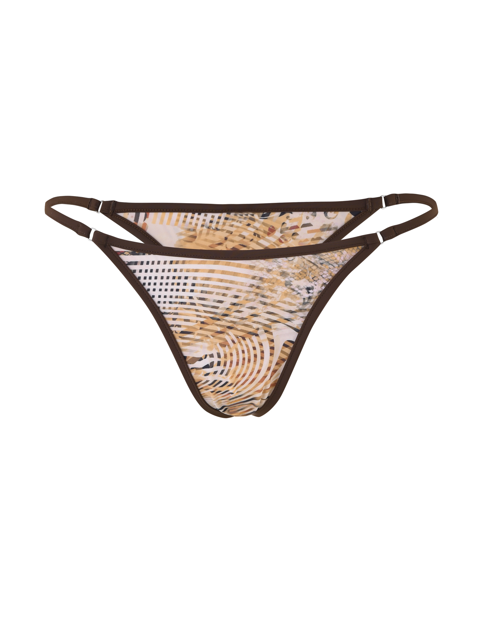 TIGERMIST DIANA Bikini Bottom in Animal Marble: women's bikini bottom with double side straps, featuring a chic brown, beige, and white abstract animal print with dark brown trim.