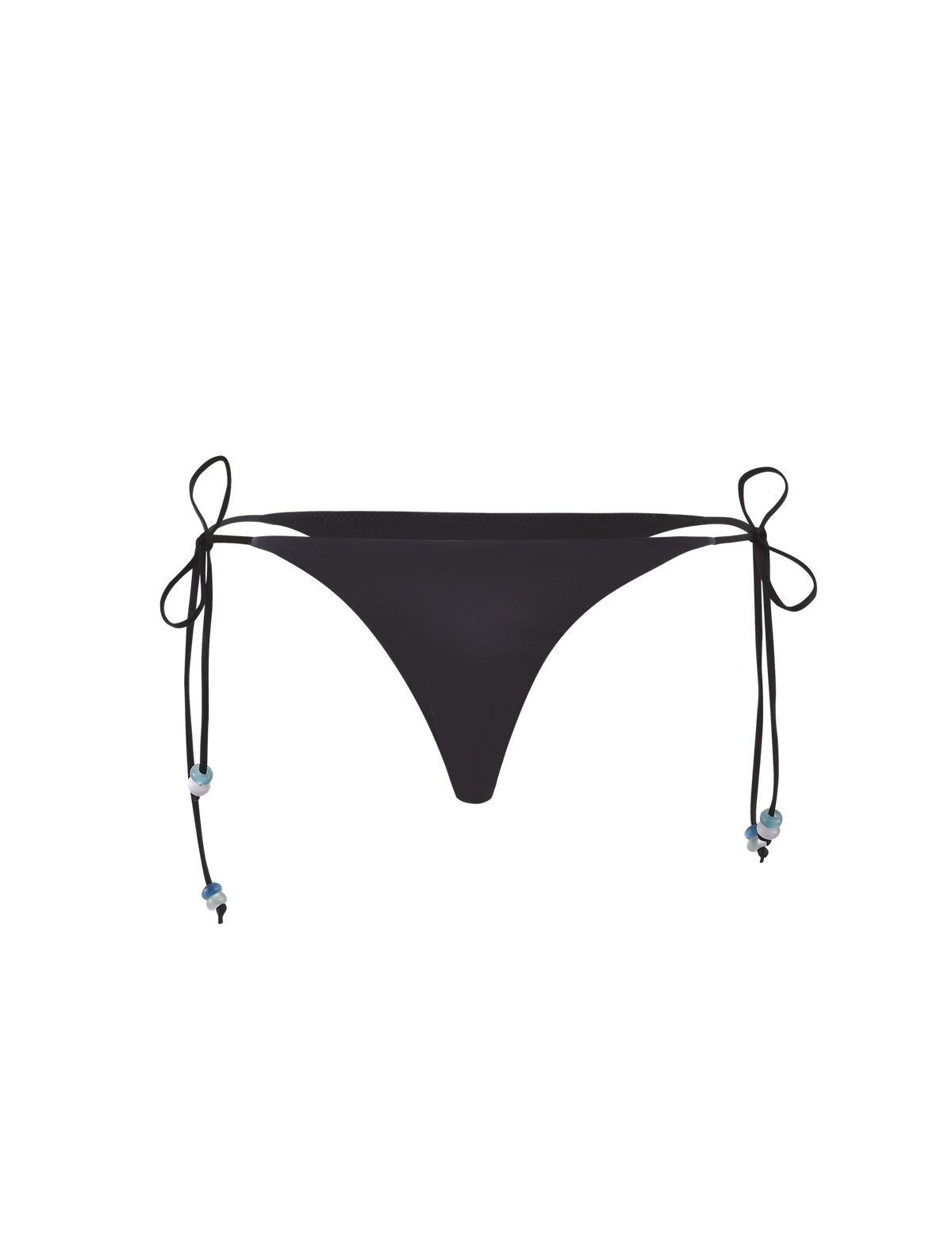 The FINLEA BIKINI BOTTOM - BLACK : BUTTERFLY by TIGERMIST is a black elastane bikini brief with tie sides and decorative bows at each hip, featuring a cheeky cut, shown against a white background.