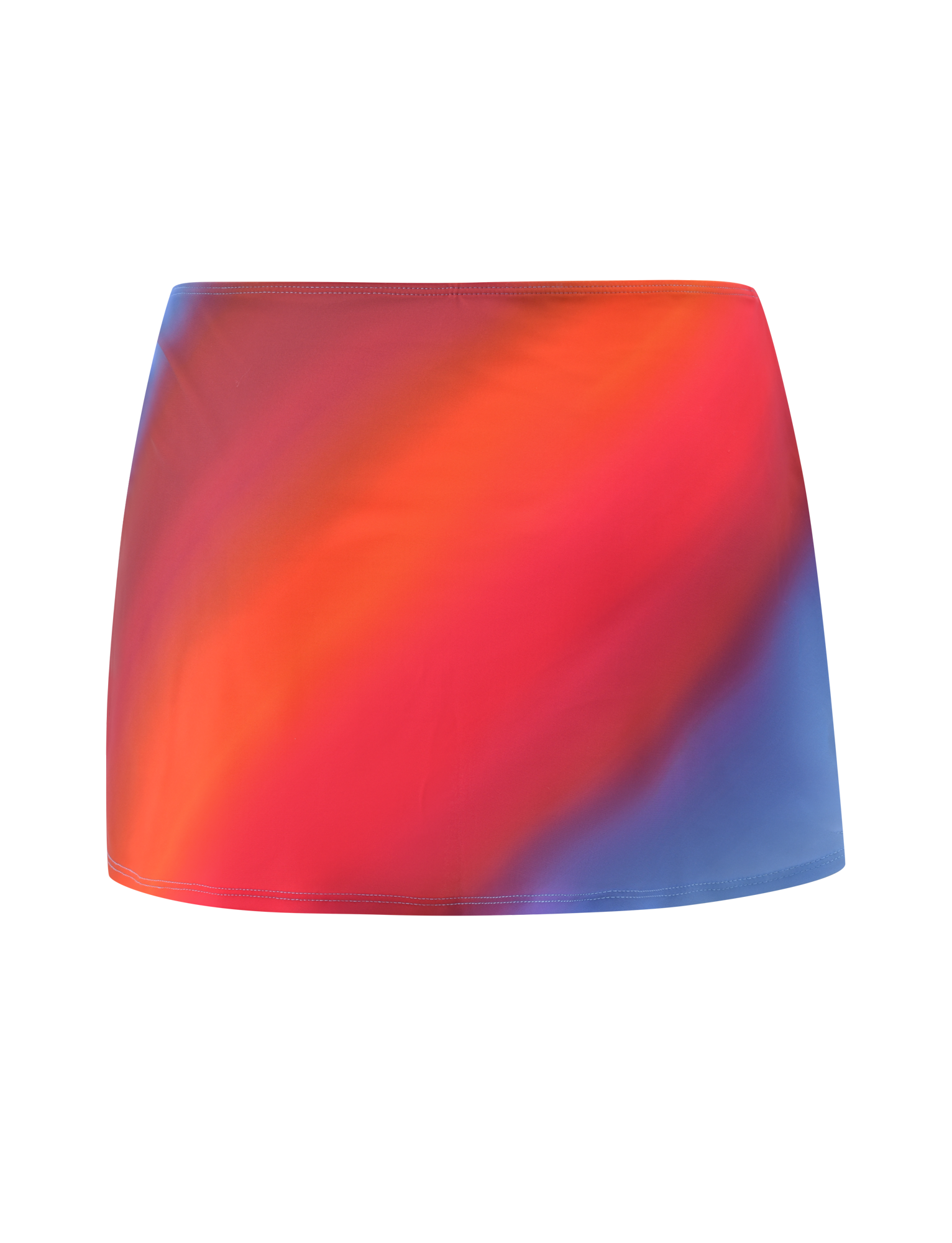 The DIANA SWIM SKIRT SET - CIELO OMBRE by TIGERMIST features a mini swim skirt with a smooth ombre stripe in bright red, orange, pink, and blue tones, shown against a white background.