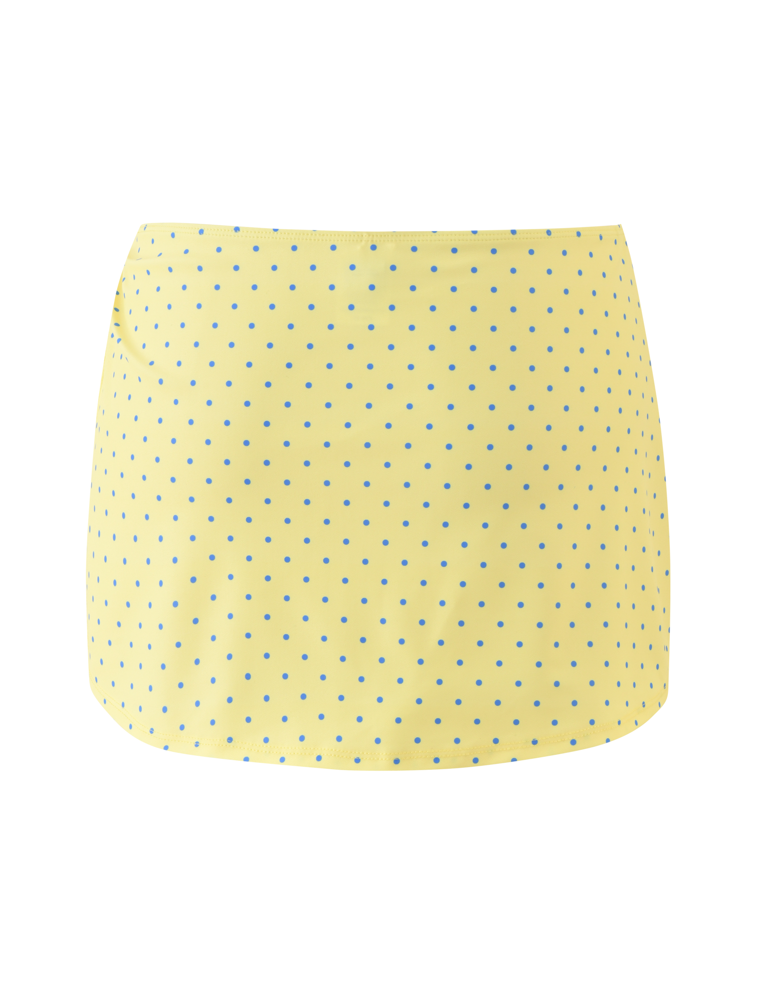The TIGERMIST DIANA SWIM SKIRT SET in Lemon and Blueberry Spot features a straight-cut yellow skirt with small blue polka dots, shown on a plain white background.