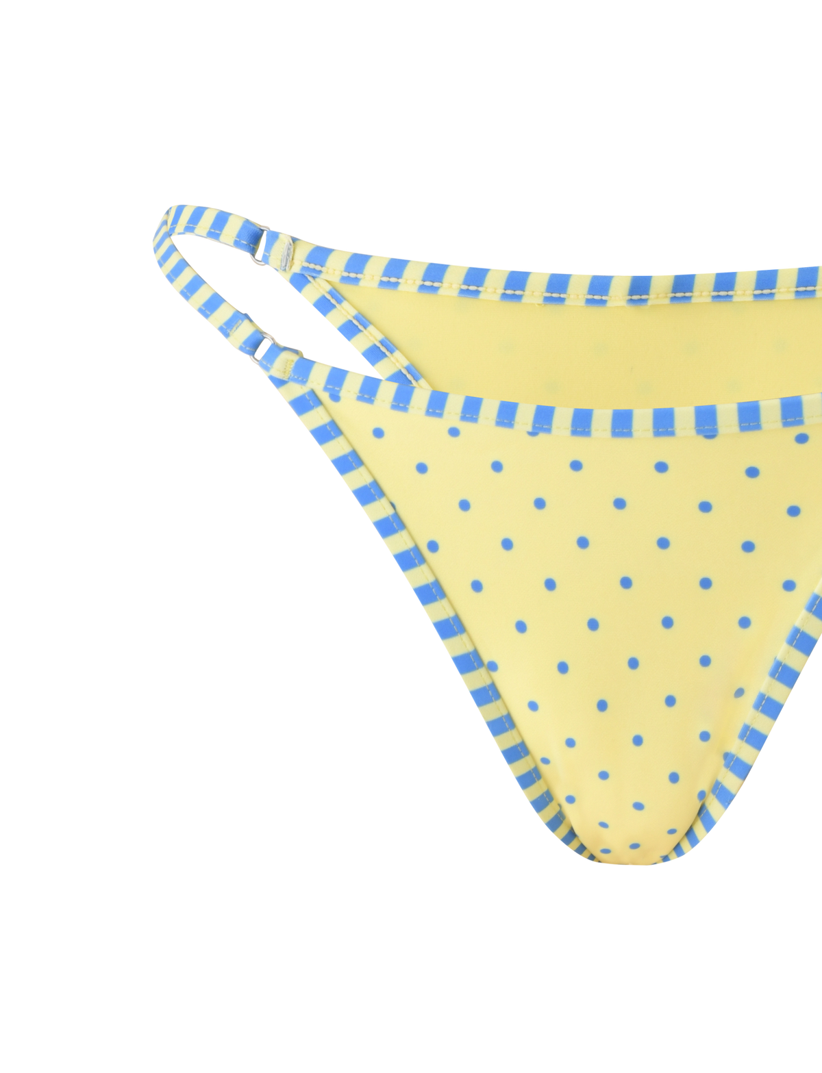 The TIGERMIST DIANA SWIM SKIRT SET in Lemon and Blueberry Spot features a yellow base with blue polka dots and striped trim—a standout summer swim skirt alternative, pictured against a white background.