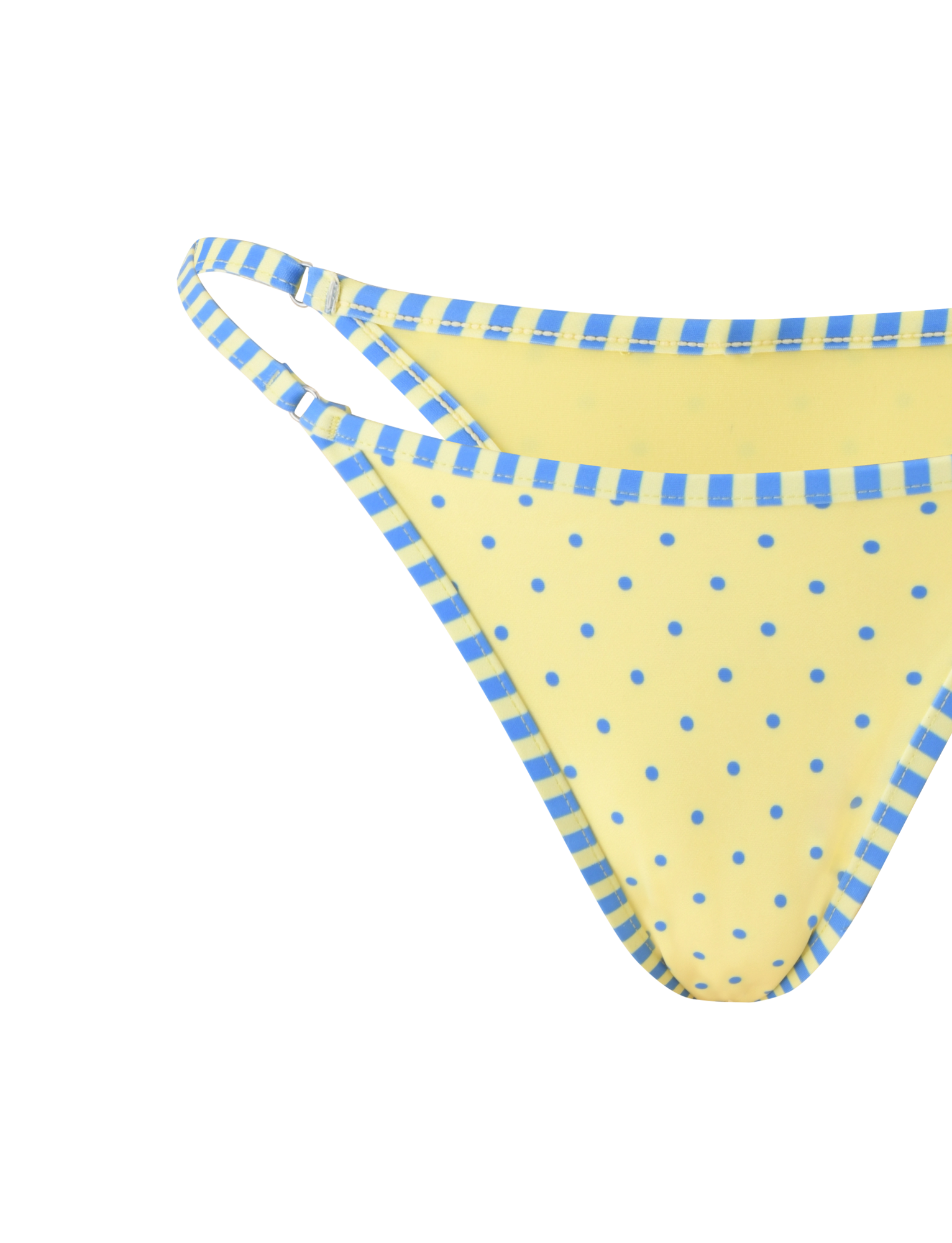 The TIGERMIST DIANA SWIM SKIRT SET in Lemon and Blueberry Spot features a yellow base with blue polka dots and striped trim—a standout summer swim skirt alternative, pictured against a white background.