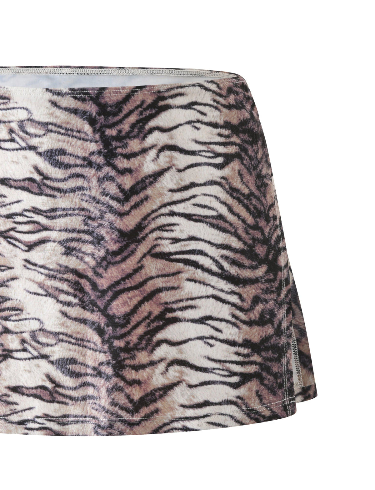 DIANA SKIRT SET - NEUTRAL TIGER mini skirt featuring a brown and black tiger stripe print.