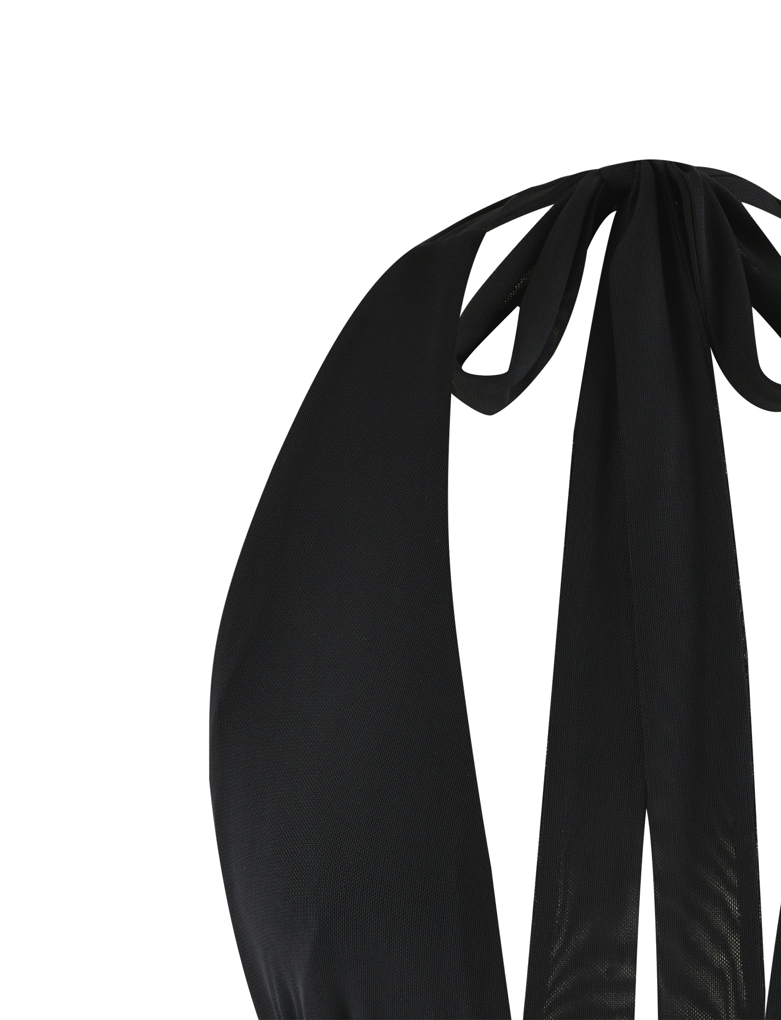 Close-up of the back of the TIGERMIST JANECE TOP in black, showcasing wide straps tied in a bow at the neck and a flattering bodycon fit, set against a white background.
