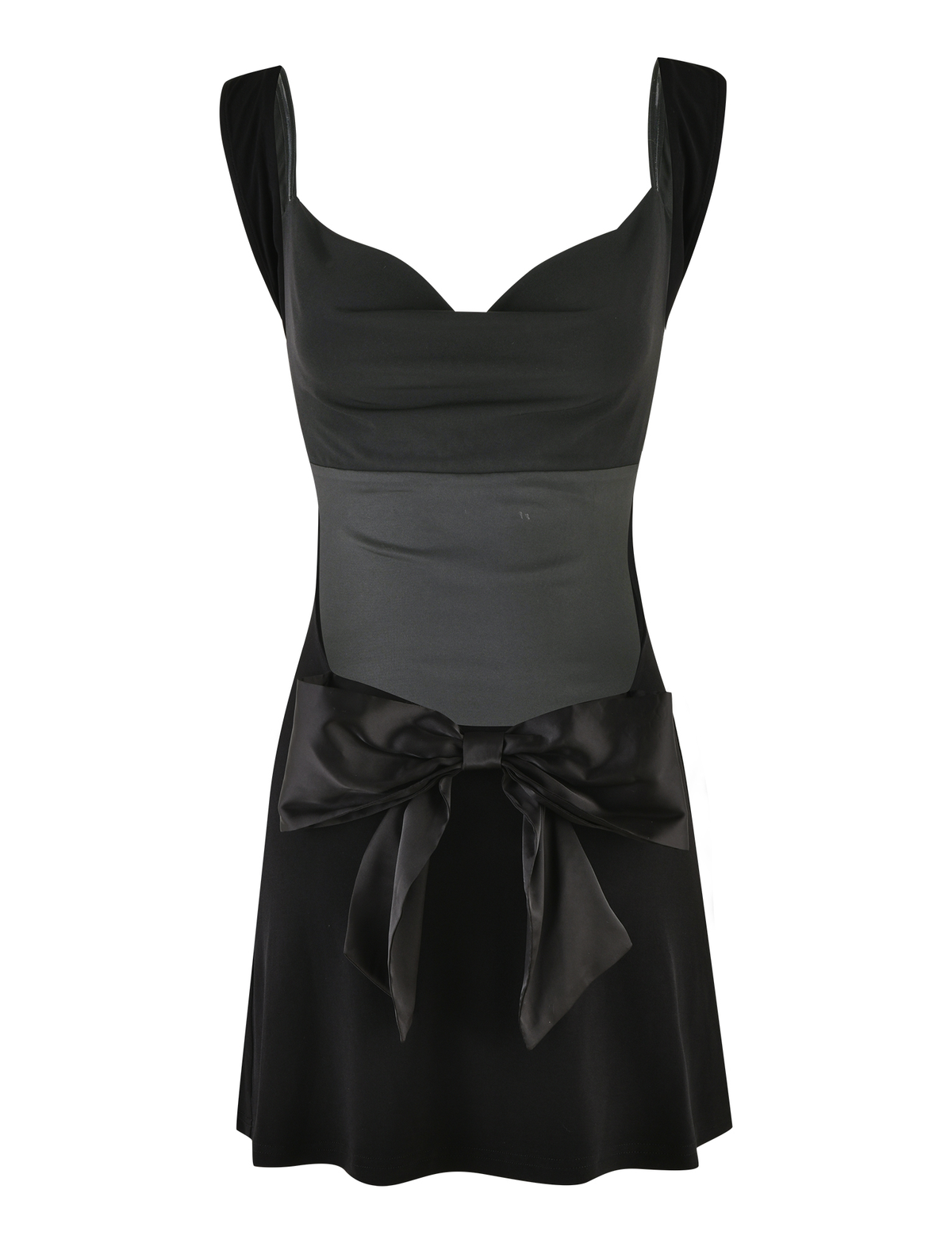 The TIGERMIST ZITA MINI DRESS - BLACK features a sleeveless fitted bodice, wide straps, a large satin waist bow, and an A-line flared skirt for a smooth, elegant finish.