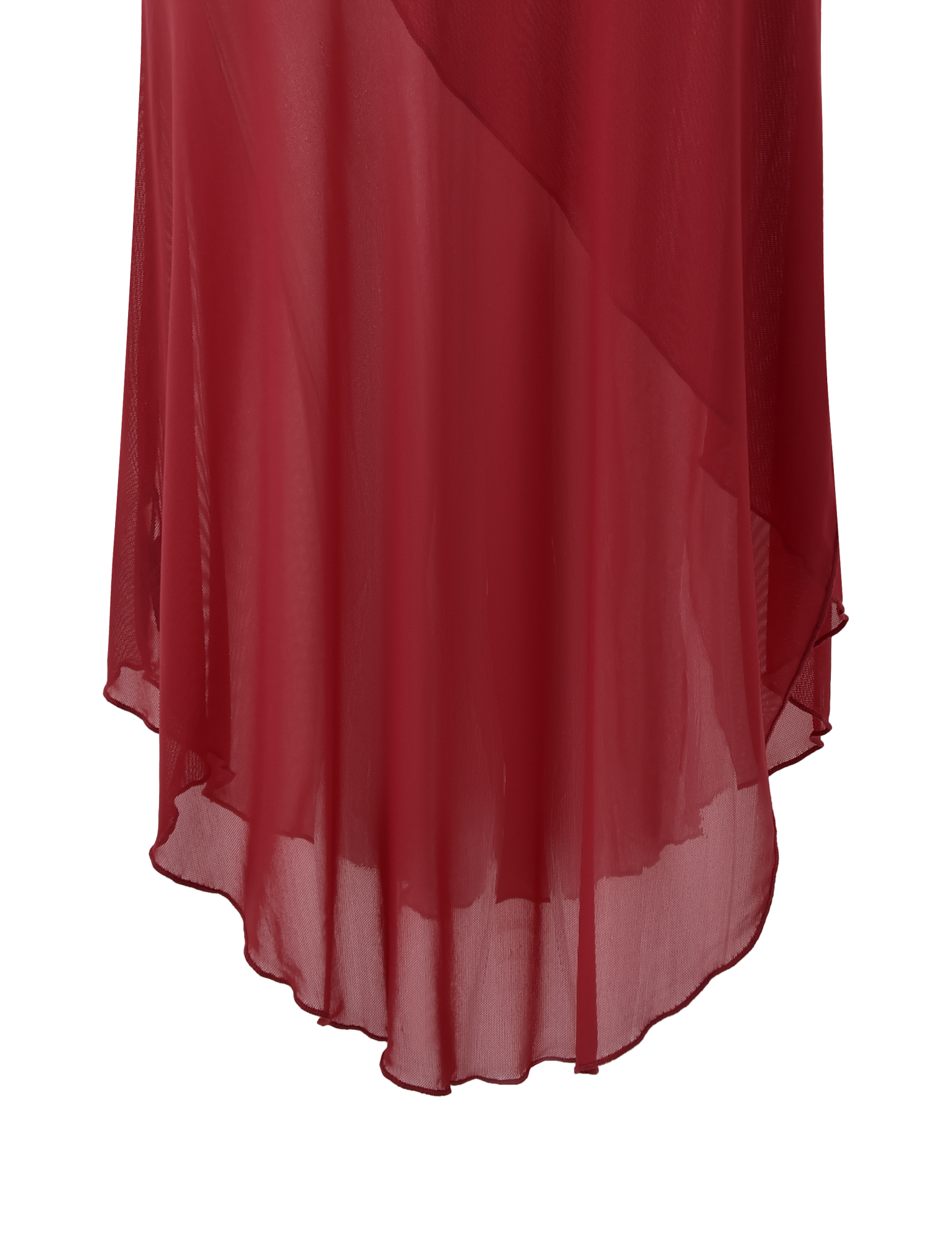 The MARIANA SKIRT - RED by TIGERMIST features a sheer, flowing design with a ruched waistband and asymmetrical hemline, shown against a white background.