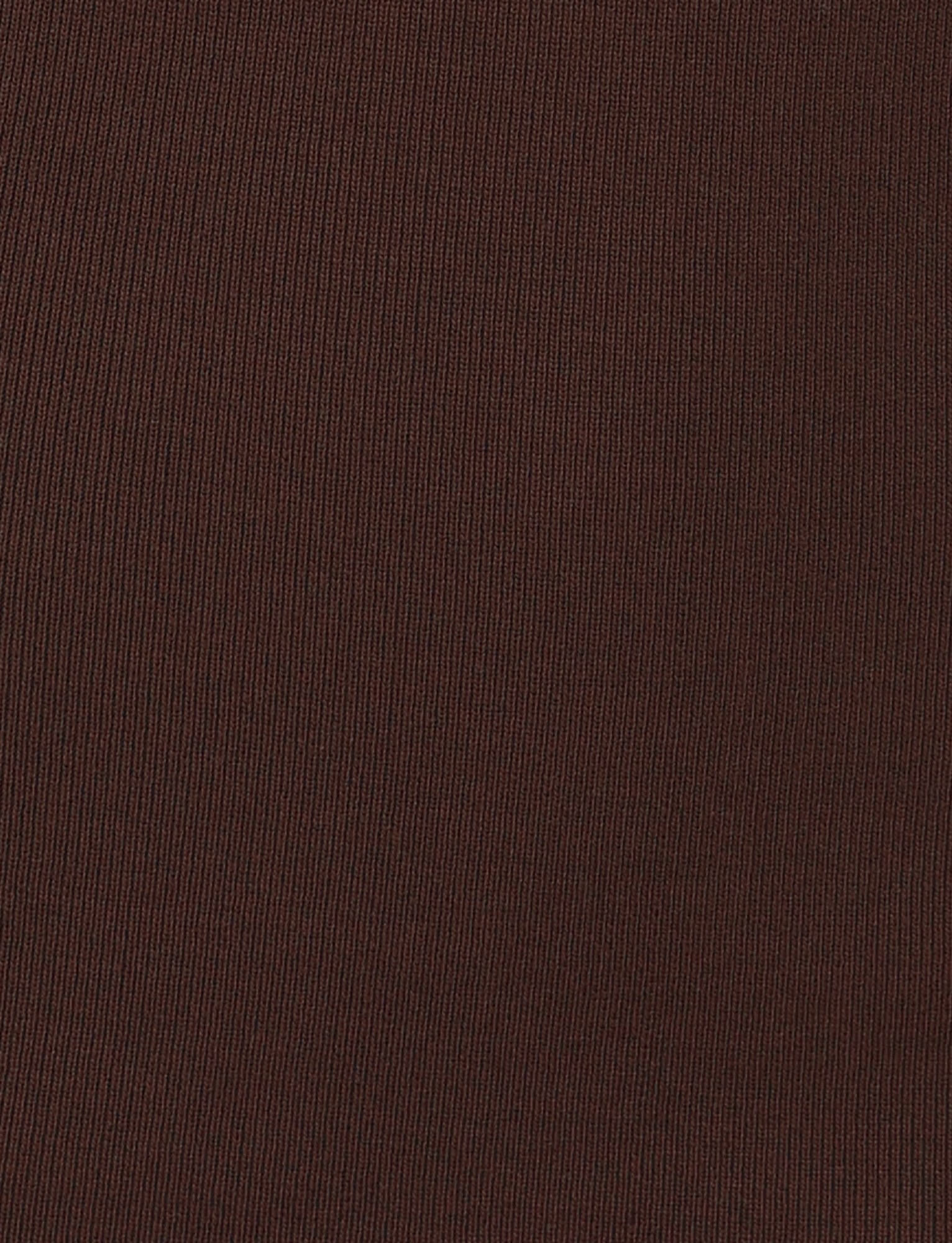 Close-up of TIGERMIST's CYPRESS MINI DRESS - BROWN : CHOCOLATE, featuring a soft, finely ribbed chocolate brown fabric with vertical lines and a smooth, consistent texture.