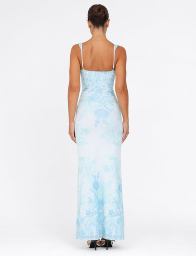 GUILIANNA FRILL MAXI DRESS - BLUE : FLORAL : TAPESTRY Tiger Mist USA GUILIANNA FRILL MAXI DRESS - BLUE : FLORAL : TAPESTRY Tiger Mist USA