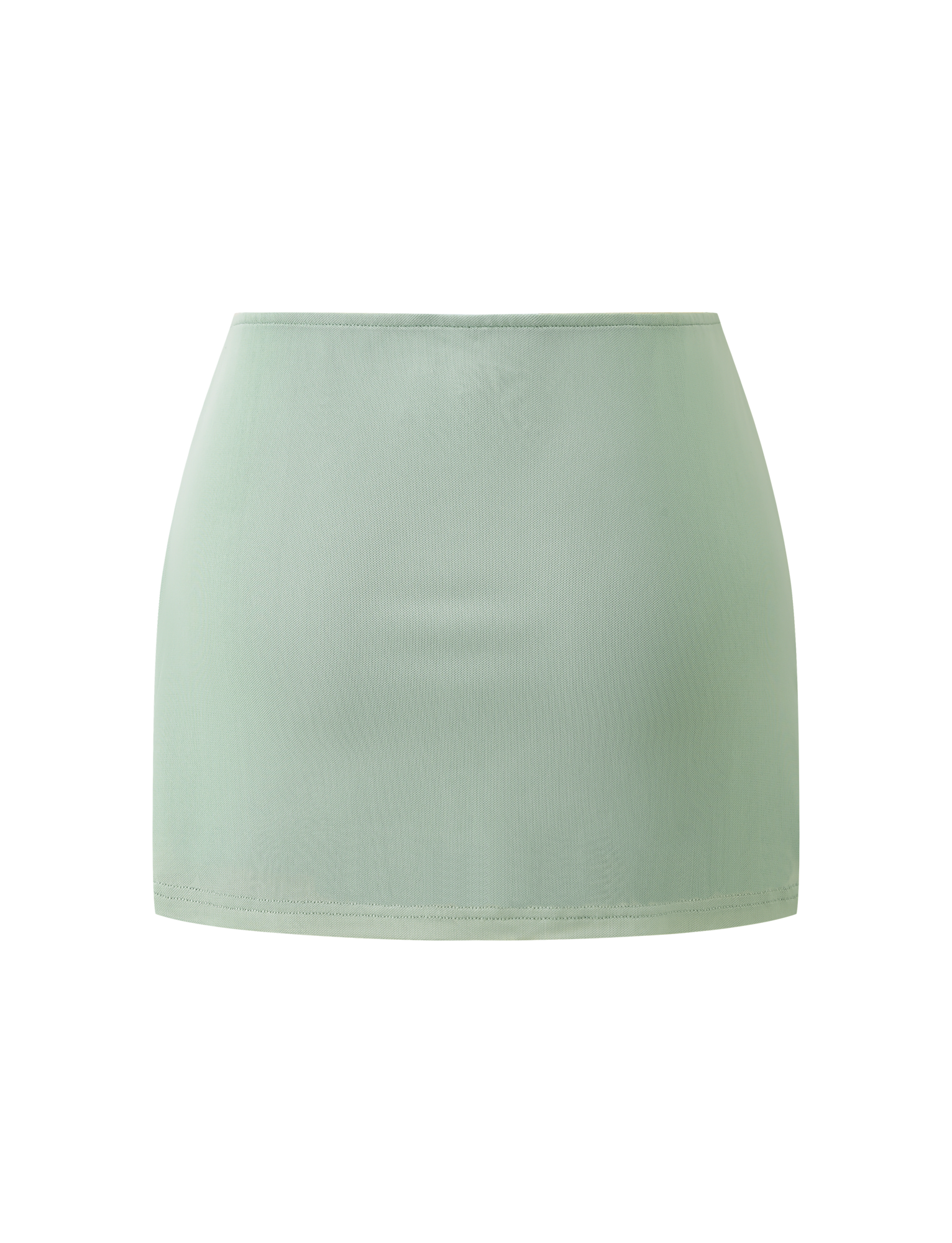 The TIGERMIST OCTAVIA MINI SKIRT in Pistachio is a high-waisted, fitted mini skirt with a simple design and no visible patterns, floral details, or fastenings. It's displayed against a plain white background.