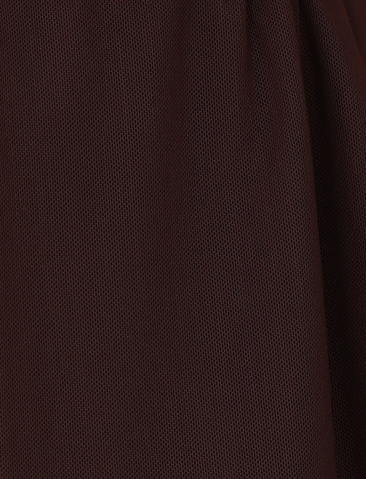 Close-up of the ESHA TOP - BROWN : CHOCOLATE by TIGERMIST, a dark brown halter neck top crafted from textured, high-stretch fabric with a fine mesh pattern and gentle folds for added depth.
