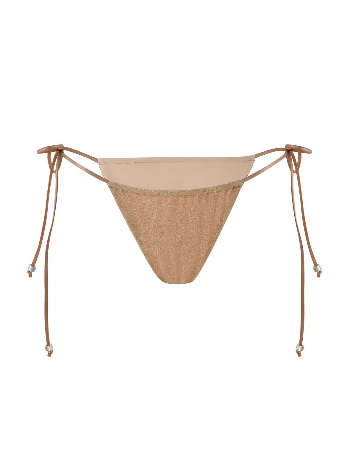 TIGERMIST AVE BIKINI BOTTOM - GOLD with adjustable side ties and decorative beads at the ends, shown on a white background.