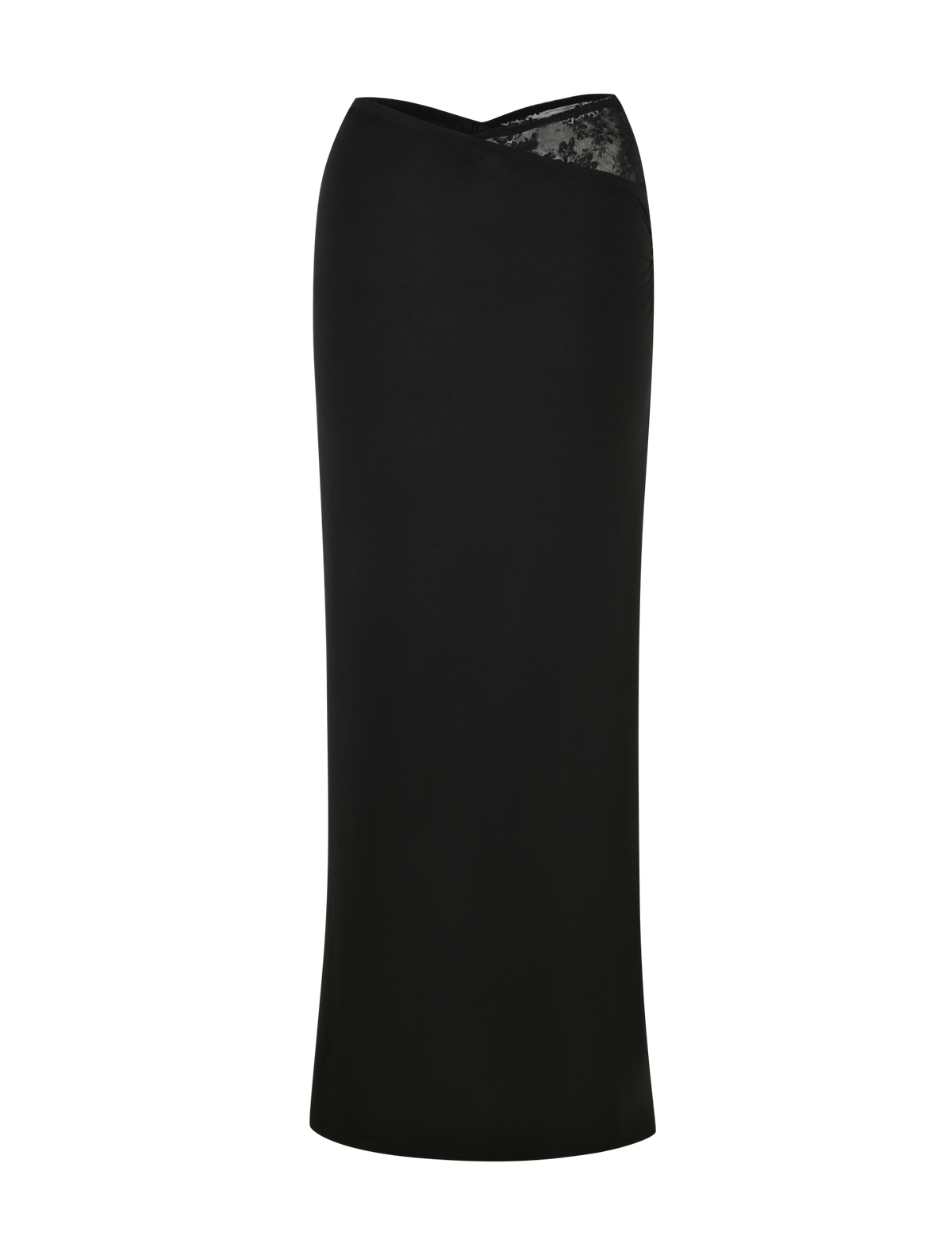 The EMERI SKIRT by TIGERMIST is a black, knee-length skirt featuring a straight silhouette and an elegant centre back split for added allure.