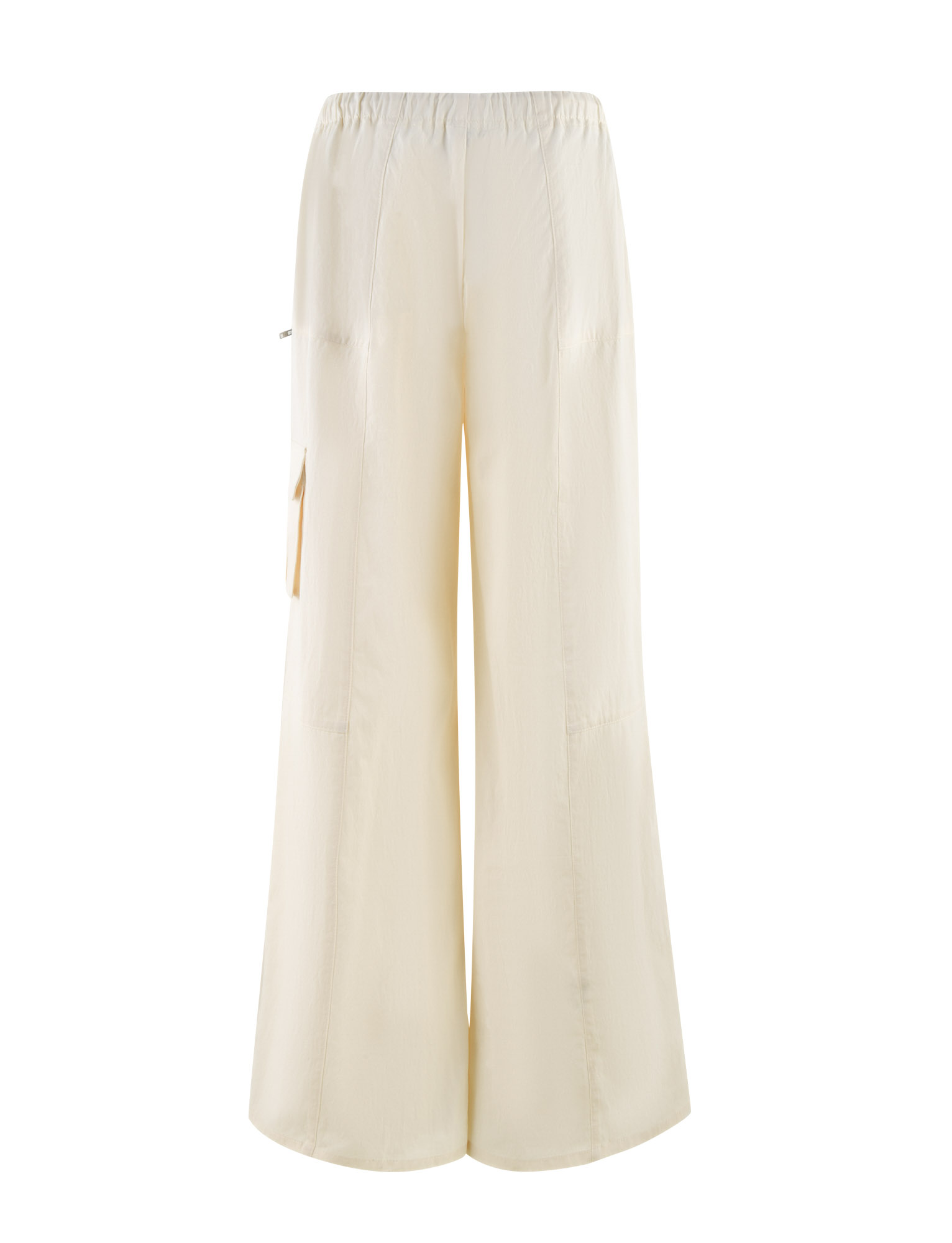 The TIGERMIST HERMIONE PANT in Soft Butter features a wide-leg, high-waisted design with an elastic waistband and side pocket, shown against a white background.