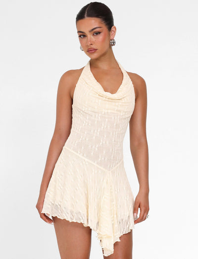 fiorella open back ruffle mini dress American Threads Women's Fashion | Get ready to fall for butter yellow all over again with the Fiorella Open Back Mini Dress. The perfect mix of sassy and sweet