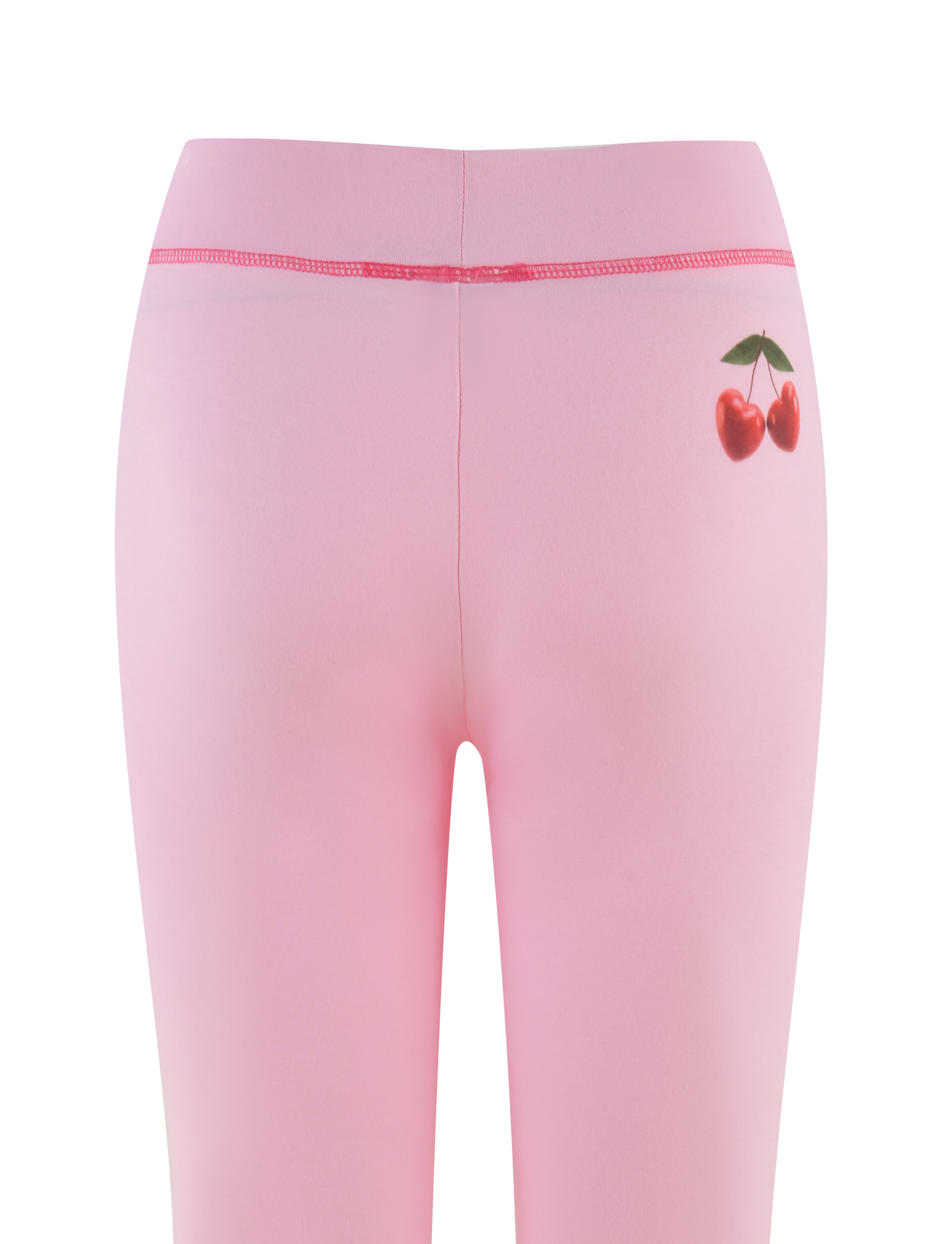 Back view of the TIGERMIST BLAYZE PANT in Soft Pink, featuring a small cherry graphic near the right waistband, with a smooth finish and visible waistband stitching.