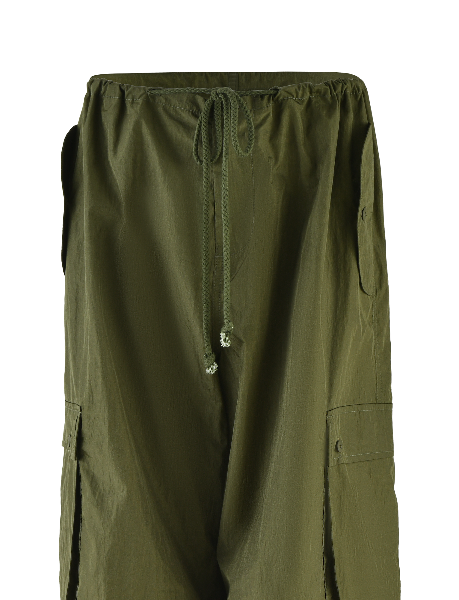 The TIGERMIST VIOLETTE PANT in khaki green features an adjustable drawcord waist, side flap pockets, and lightweight, crinkled fabric for versatile styling—similar to classic khaki cargo pants.