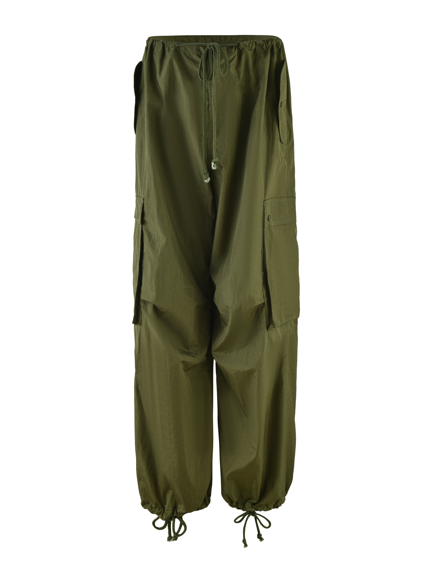 TIGERMIST VIOLETTE PANT in khaki green features a low-rise, relaxed fit with large side pockets, adjustable drawcord waist, and ankle drawstrings for a casual, utilitarian look.