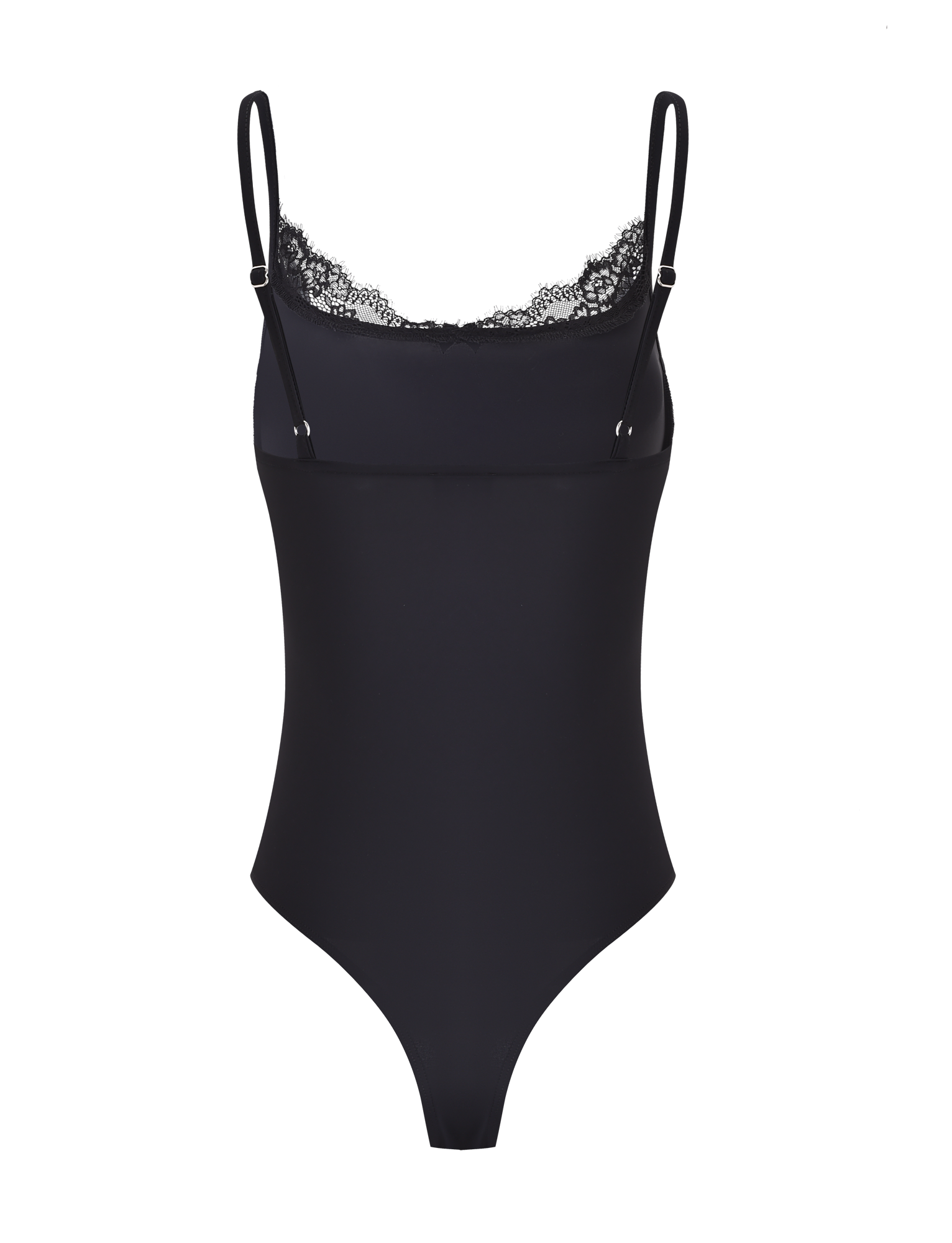 The TIGERMIST ASTRID BODYSUIT - BLACK is a cami singlet featuring lace trim along the neckline and adjustable shoulder straps, shown on a plain background.