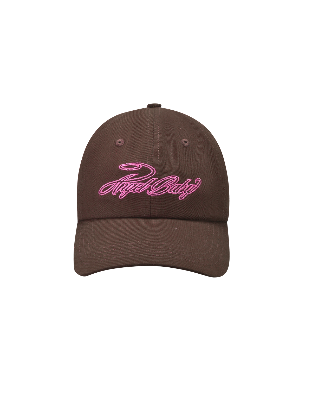 The TIGERMIST MERRYN CAP - CHOCOLATE is a brown 5-panel hat with pink "Royal Daily" embroidery on the front, shown on a white background—ideal for adding a playful Angel Baby touch to your style.