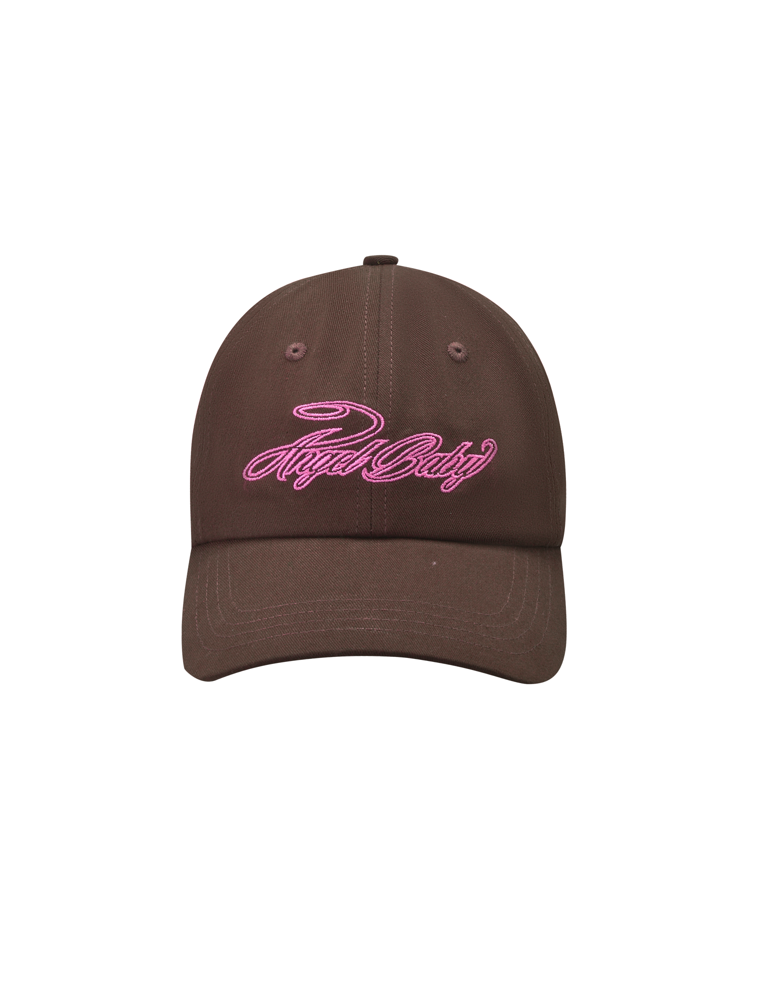 The TIGERMIST MERRYN CAP - CHOCOLATE is a brown 5-panel hat with pink "Royal Daily" embroidery on the front, shown on a white background—ideal for adding a playful Angel Baby touch to your style.
