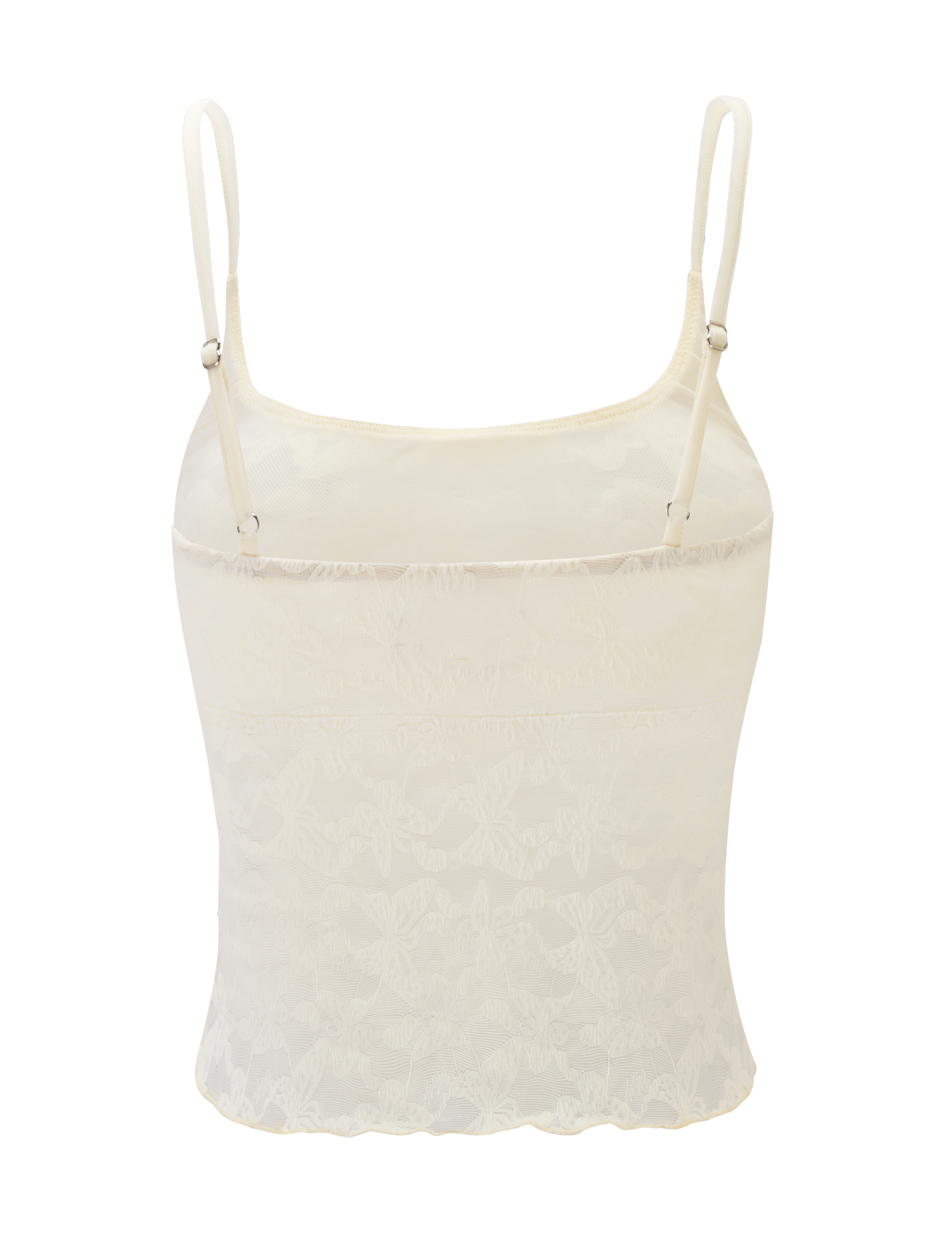 The TIGERMIST GIULIA 2PC TOP in ivory lace features thin adjustable straps and a delicate floral design, showcased on a plain background.