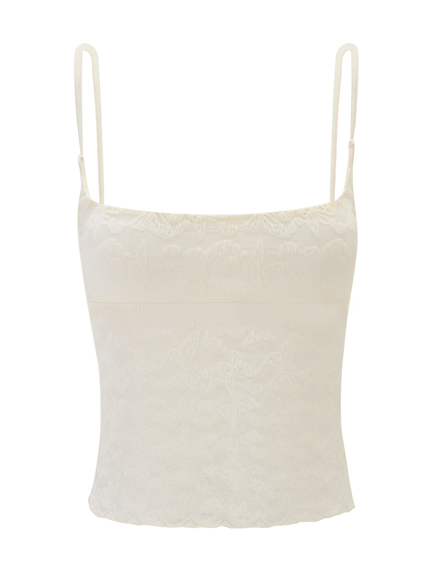 The TIGERMIST GIULIA 2PC TOP features a sleeveless, ivory lace camisole with adjustable straps and a square neckline, shown on a white background.