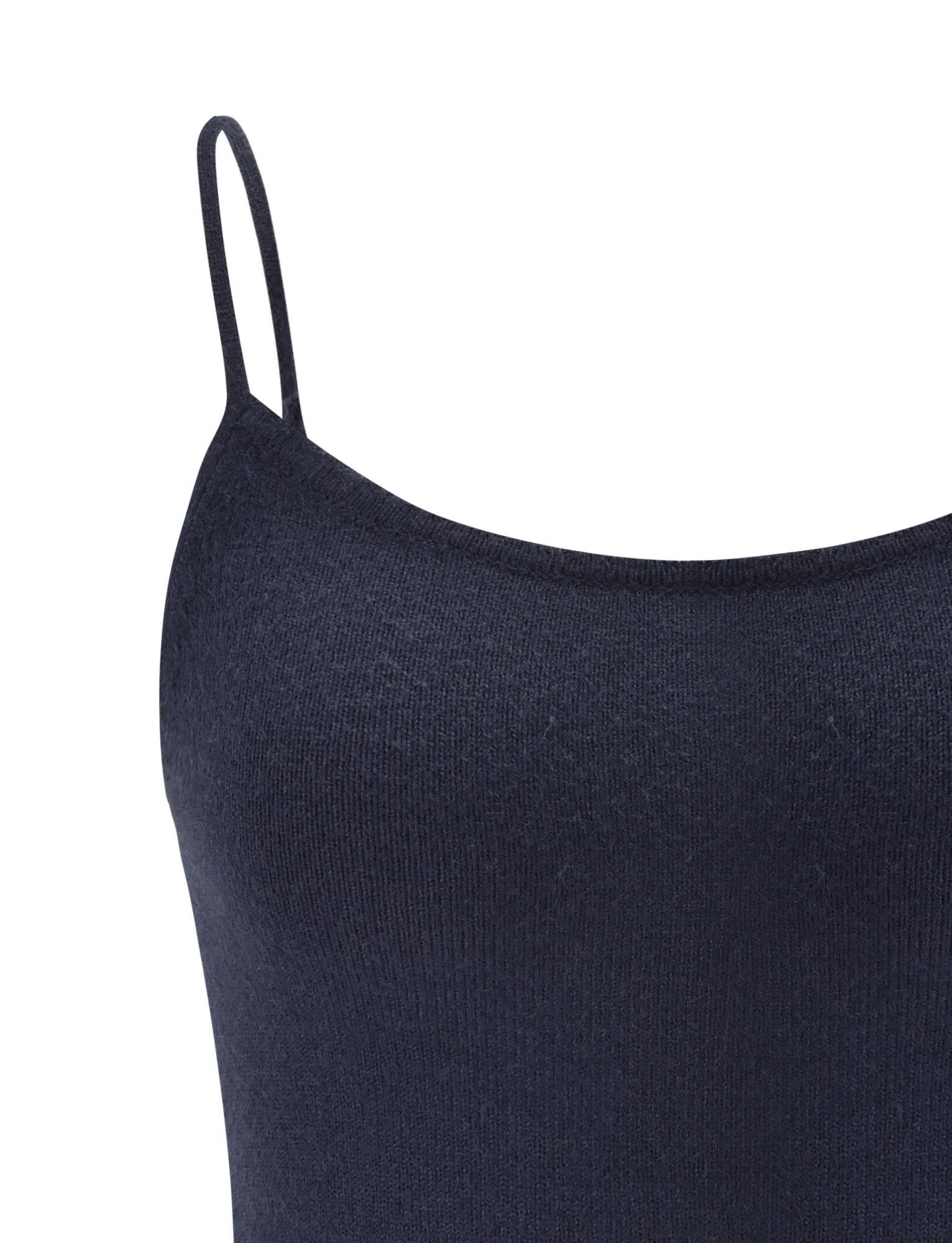 Close-up of the TIGERMIST LEORA TOP in navy, featuring adjustable straps and a scalloped neckline, shown against a plain white background.