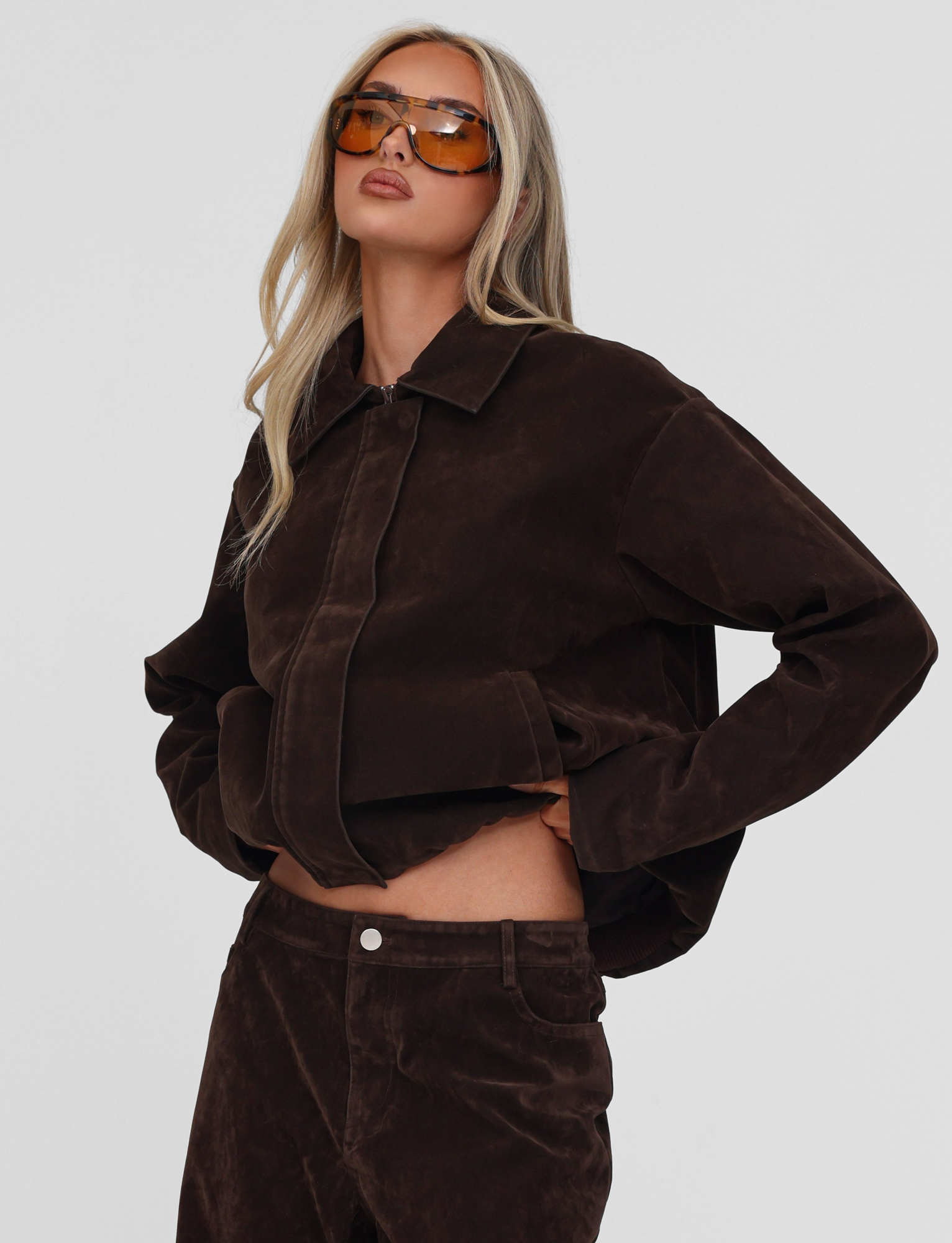 CAMELLIA BOMBER JACKET - CHOCOLATE SUEDE – Tiger Mist USA CAMELLIA BOMBER JACKET - CHOCOLATE SUEDE – Tiger Mist USA