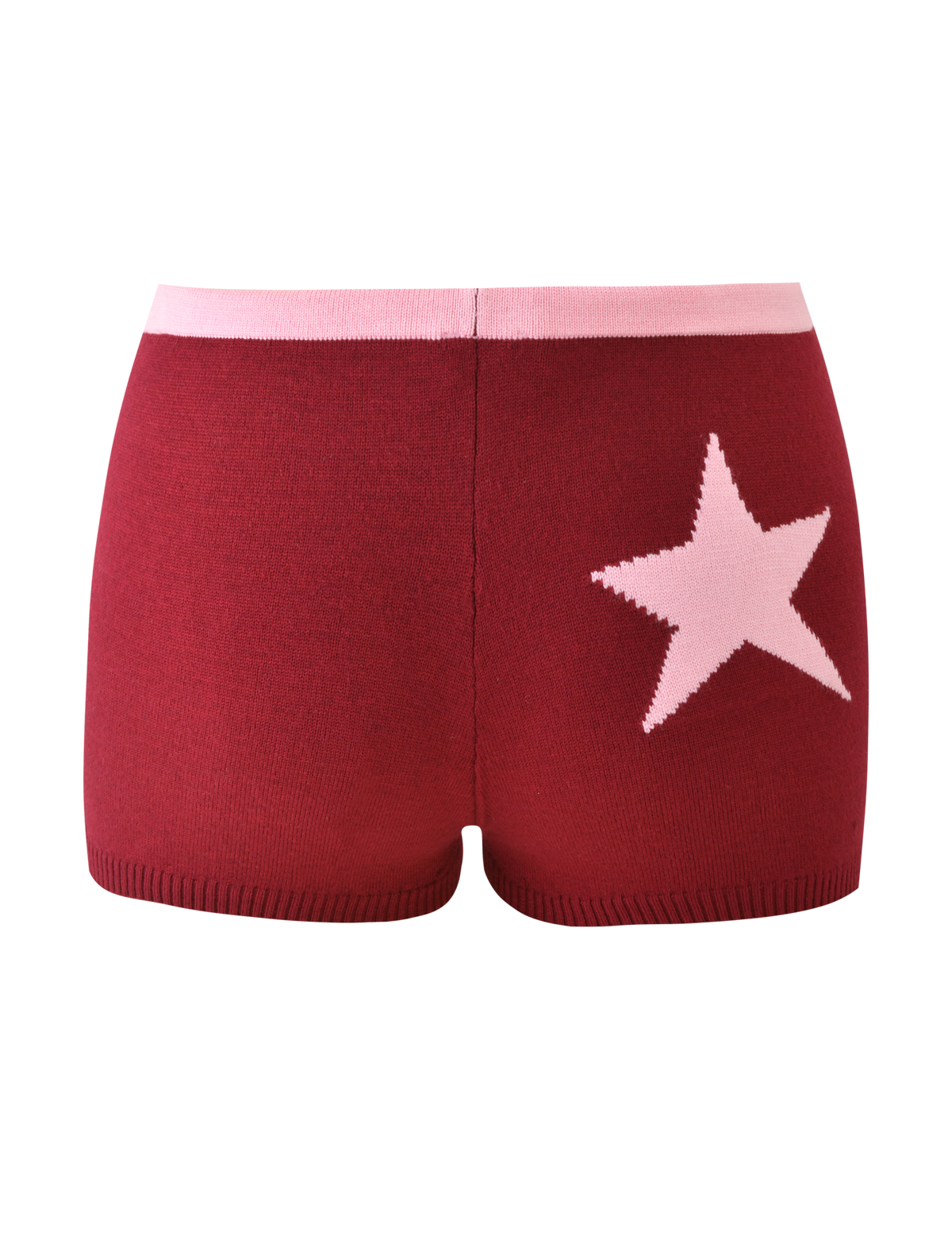 The TIGERMIST ROUX SHORT - RED features a pink drawstring waist and an asymmetrical star graphic on the right back, shown against a plain white background.