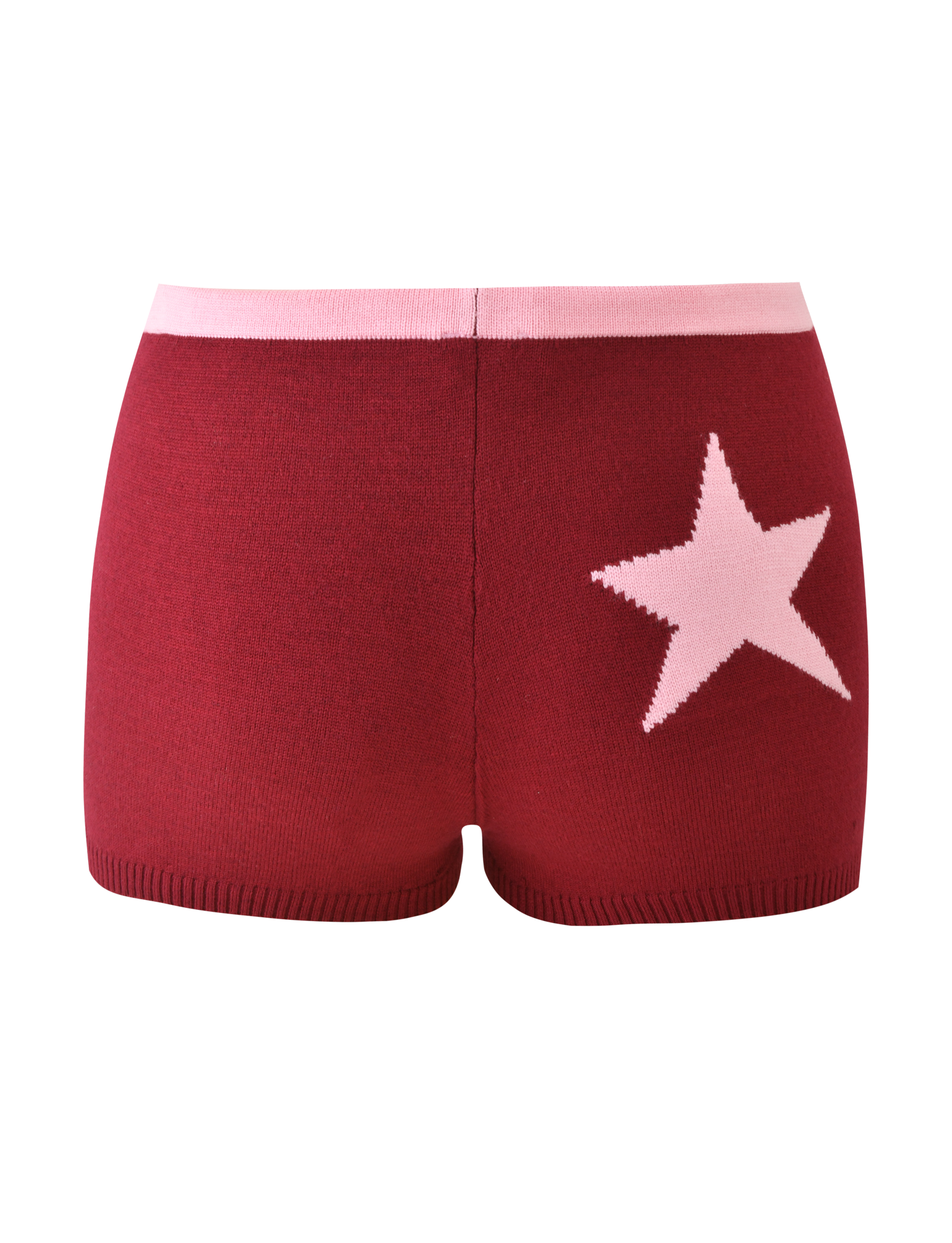 The TIGERMIST ROUX SHORT - RED features a pink drawstring waist and an asymmetrical star graphic on the right back, shown against a plain white background.