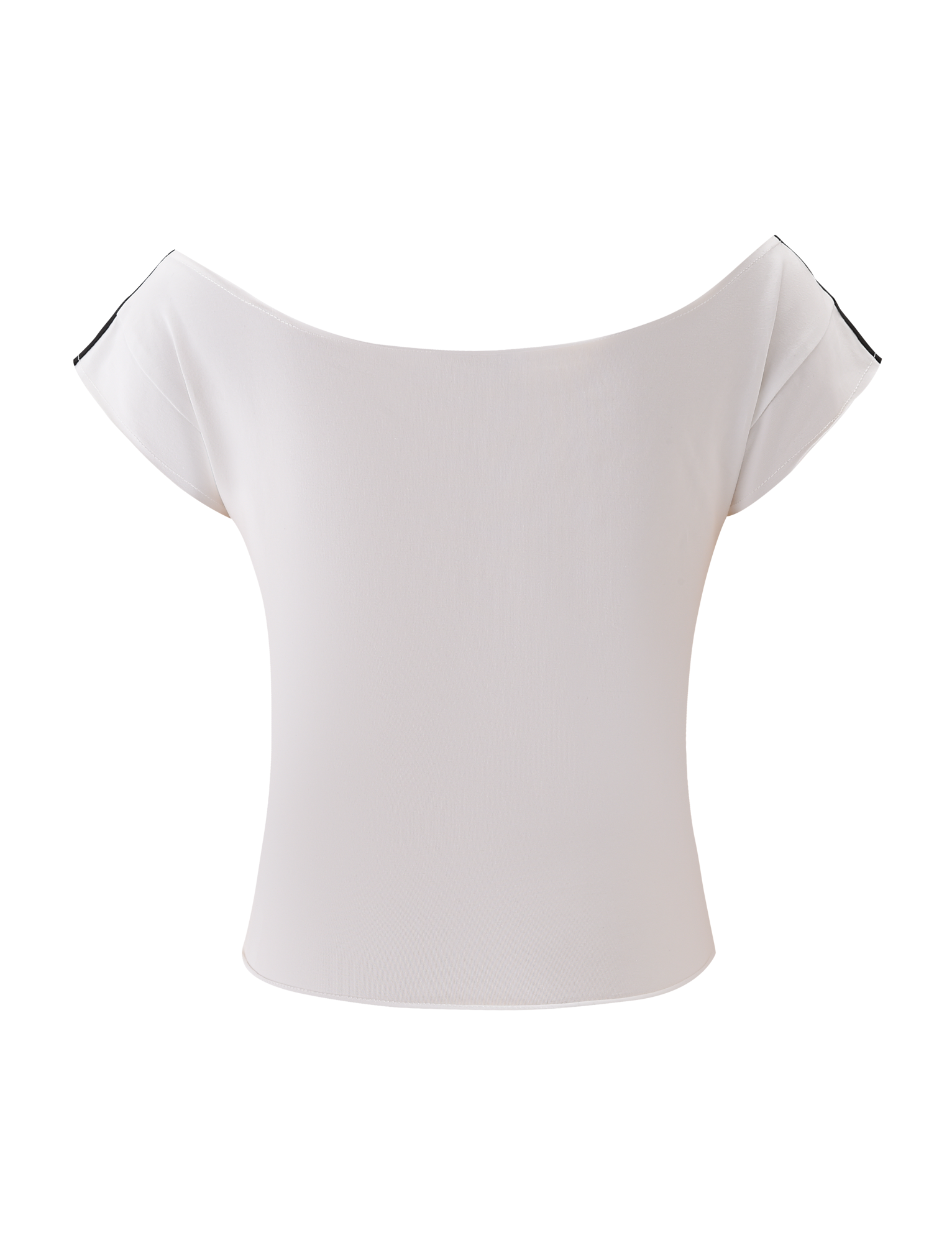The FYNN TEE - WHITE by TIGERMIST is a women's white off-shoulder baseball tee with short sleeves and a fitted waist, shown against a plain white background.