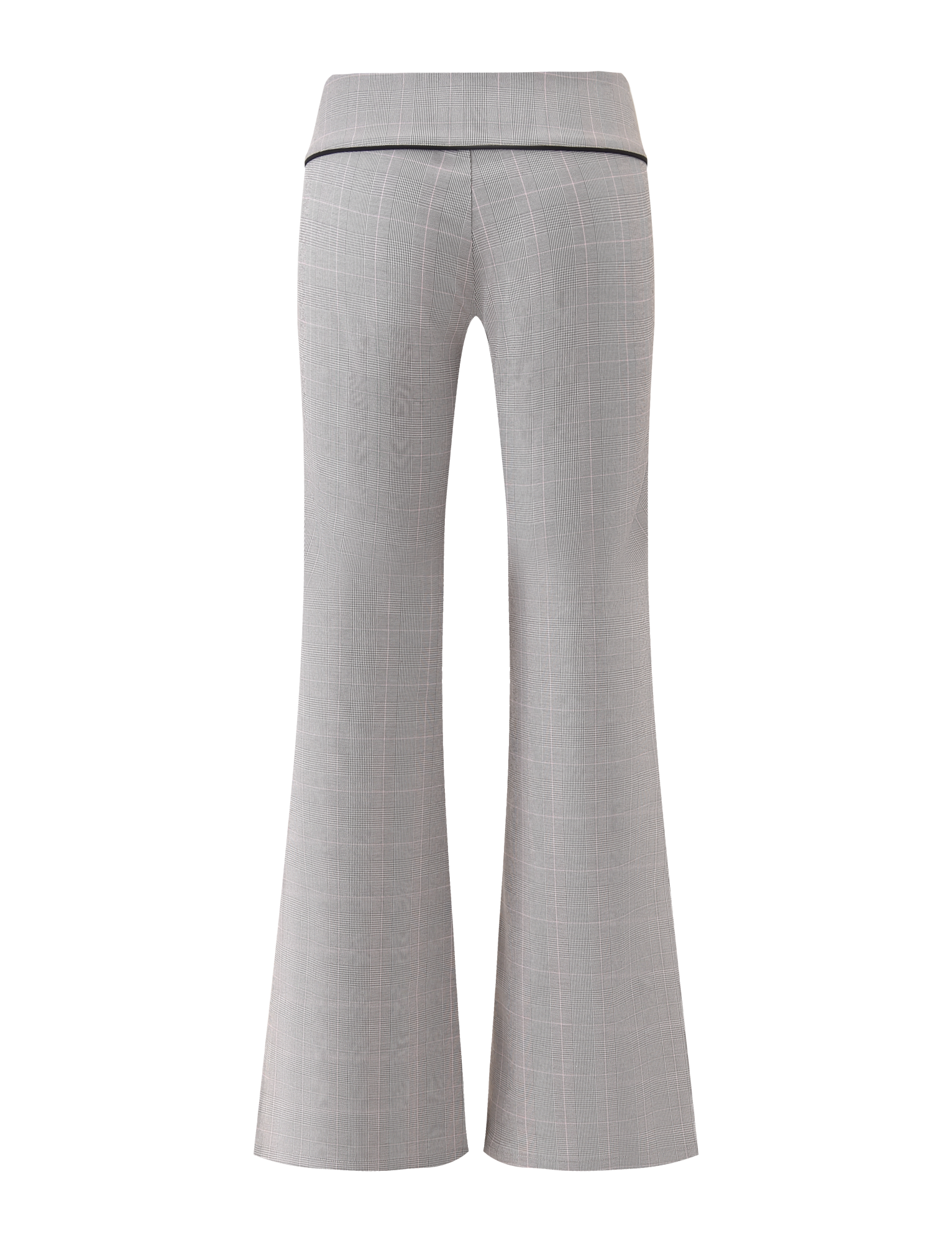 The TERESIA PANT - GREY CHECK by TIGERMIST features a gray wide leg with a subtle check pattern, high waist, and black waistband trim, shown from the back on a white background.
