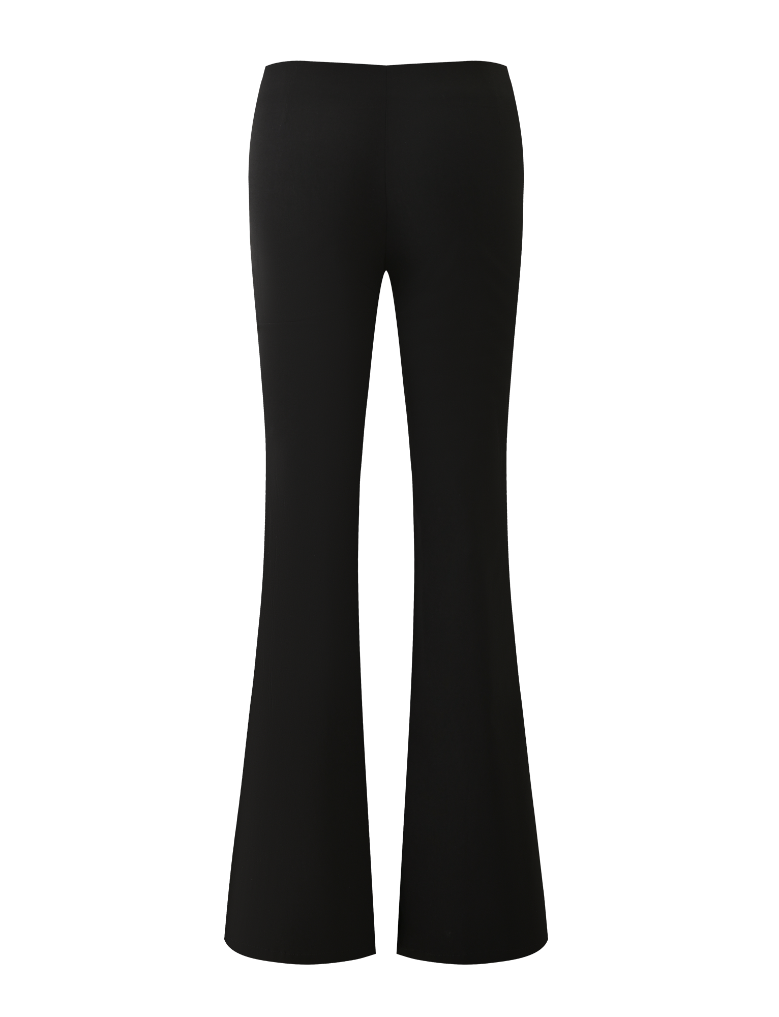 The MARREN PANT - BLACK by TIGERMIST features a high waist, slim fit through the thighs, and flared legs. Shown from the back against a white background, these black pants offer a classic silhouette.