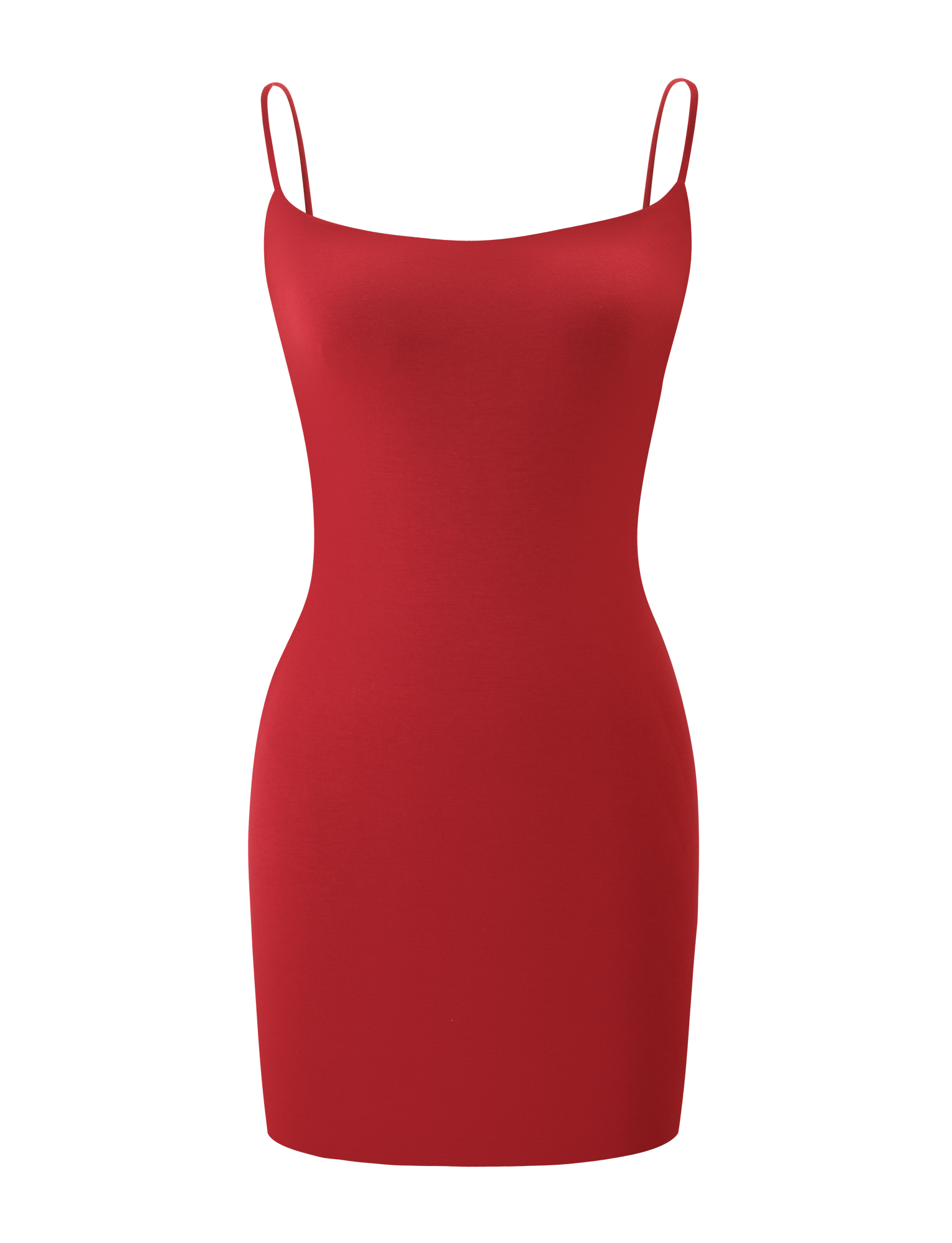 The TIGERMIST MINERVA MINI DRESS - RED, a sleeveless, form-fitting bodycon mini dress with adjustable spaghetti straps, is shown against a plain white background.