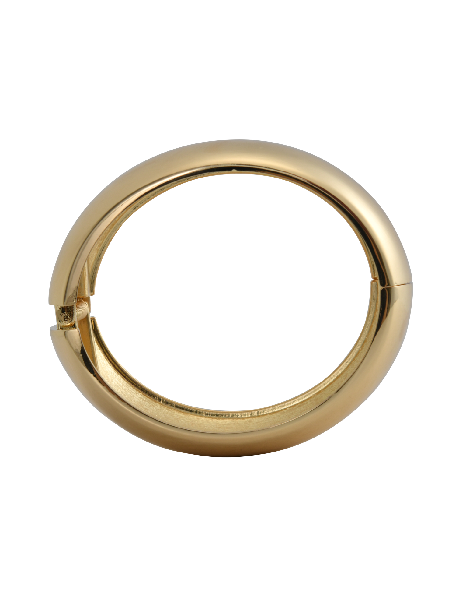 The MIRAH CHUNKY BANGLE - GOLD by TIGERMIST shines in gold with a smooth finish and bold design—ideal for pairing with your favorite gold hoop earrings for a striking, coordinated style against any backdrop.
