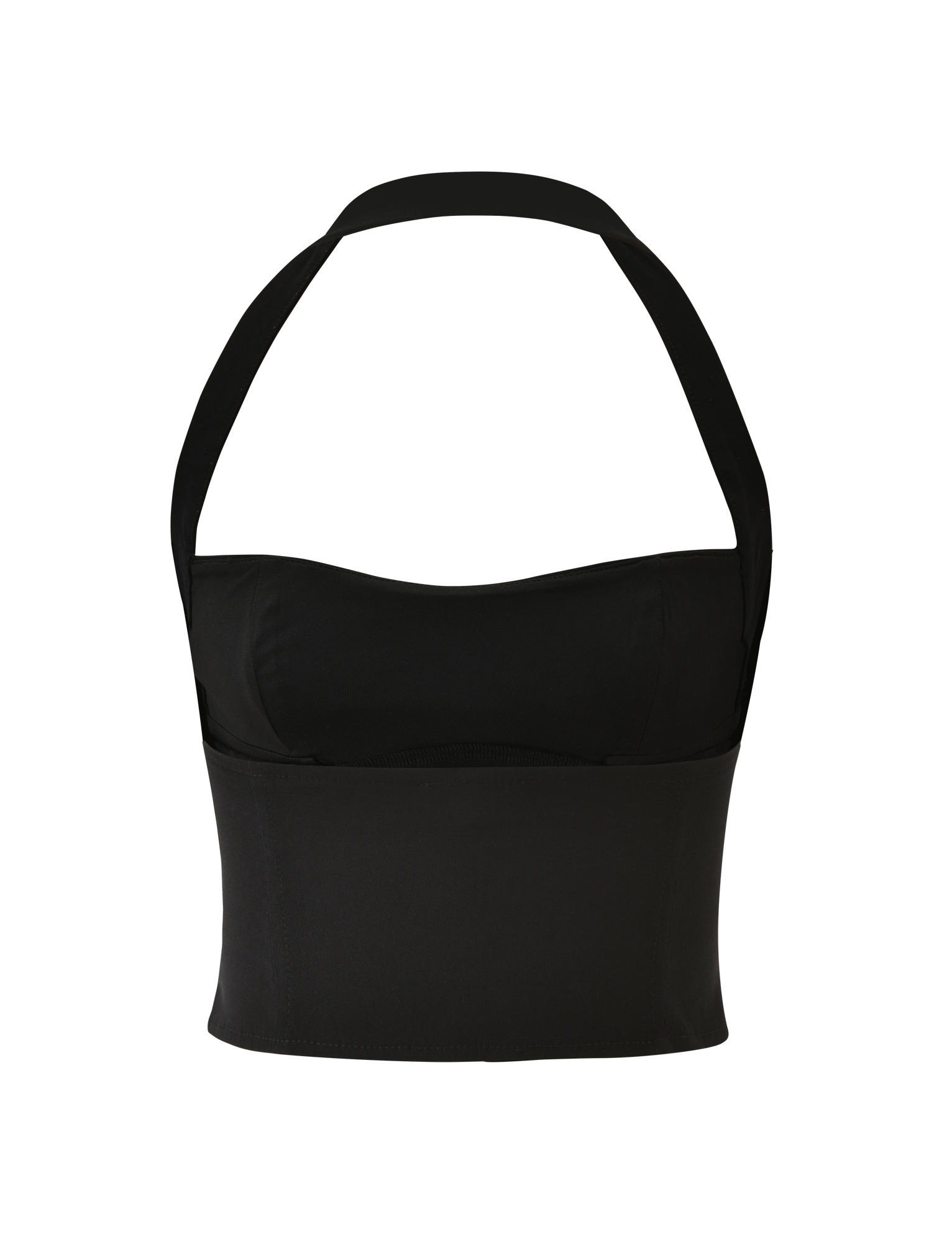 The TIGERMIST KITTIE BUCKLE TOP - BLACK is a fitted halter crop top with a wide neck strap and structured bodice for a subtle push-up effect. Shown against a plain white background.