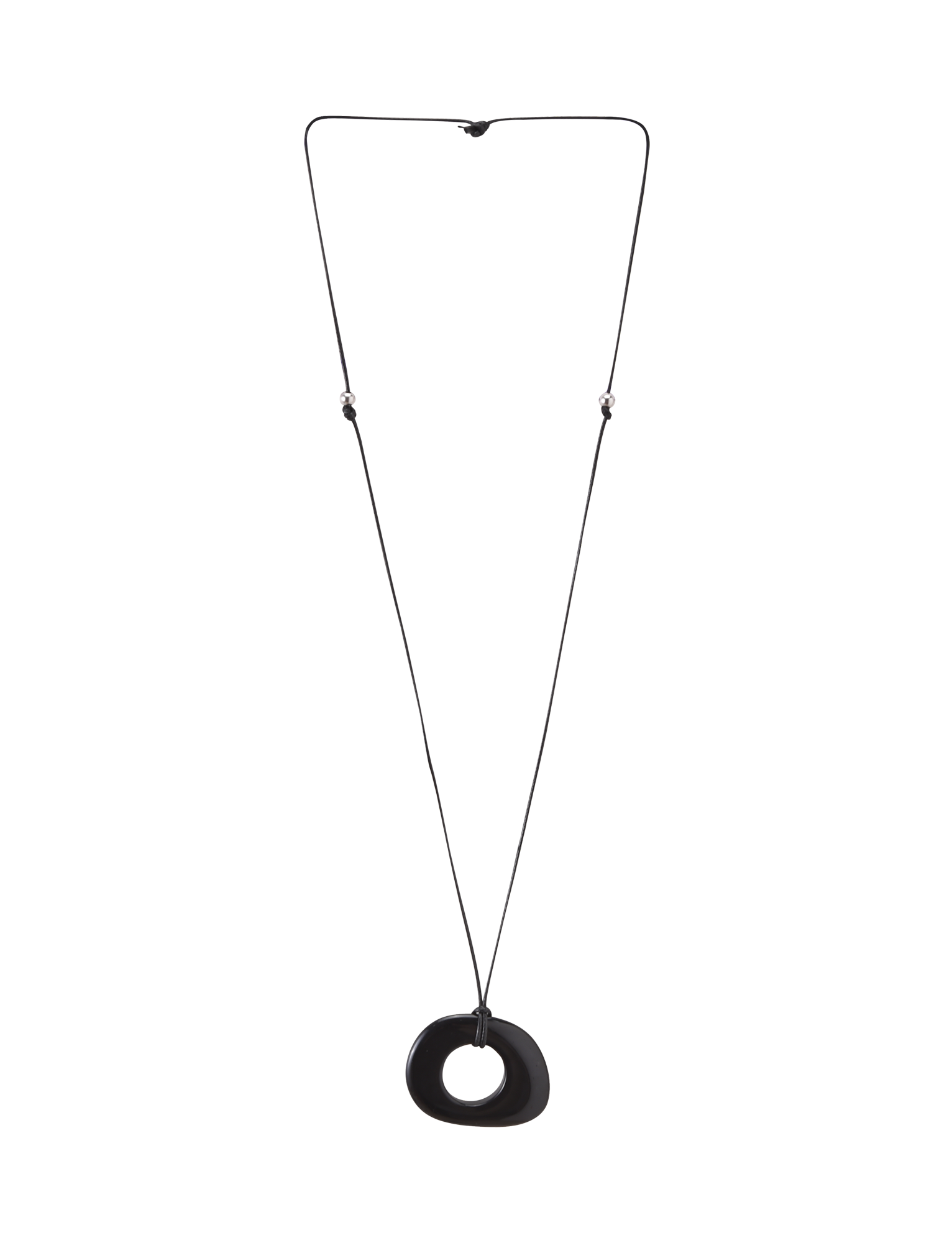 The FAELLA PENDANT NECKLACE - BLACK by TIGERMIST features a sleek black resin pendant on a thin, adjustable black cord for effortless minimalist style.
