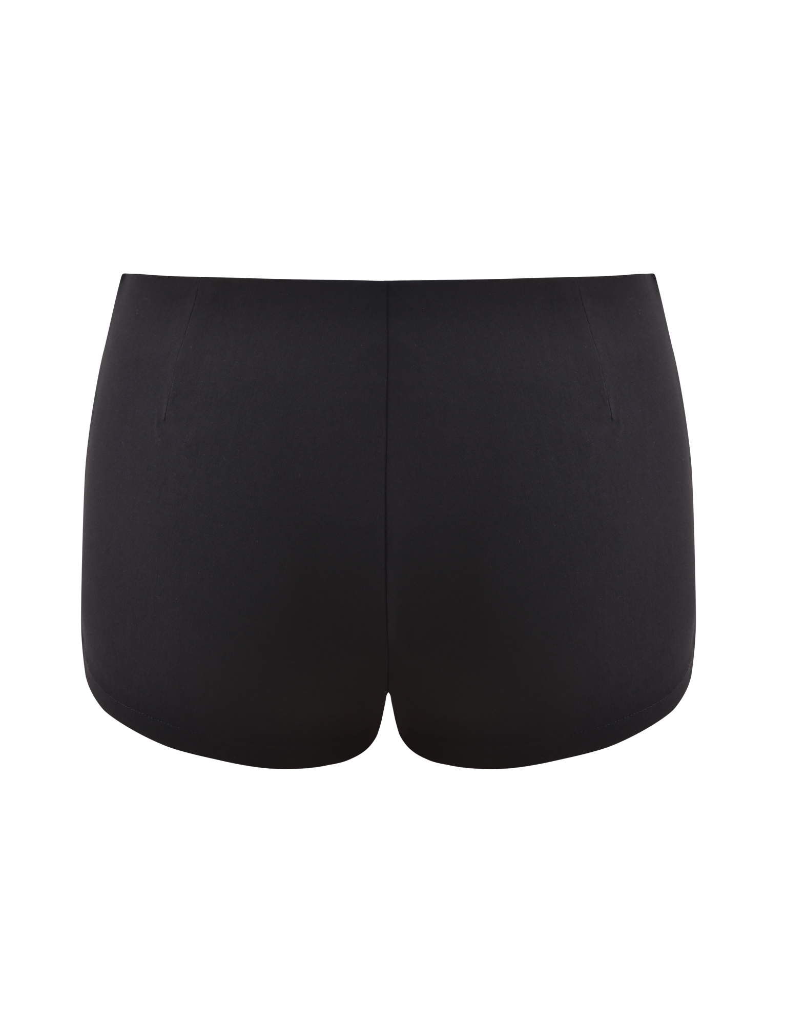 The MARREN SHORT - BLACK by TIGERMIST is a high-waisted women's swim bottom, shown from the back on a plain white background, featuring subtle corset-inspired details.