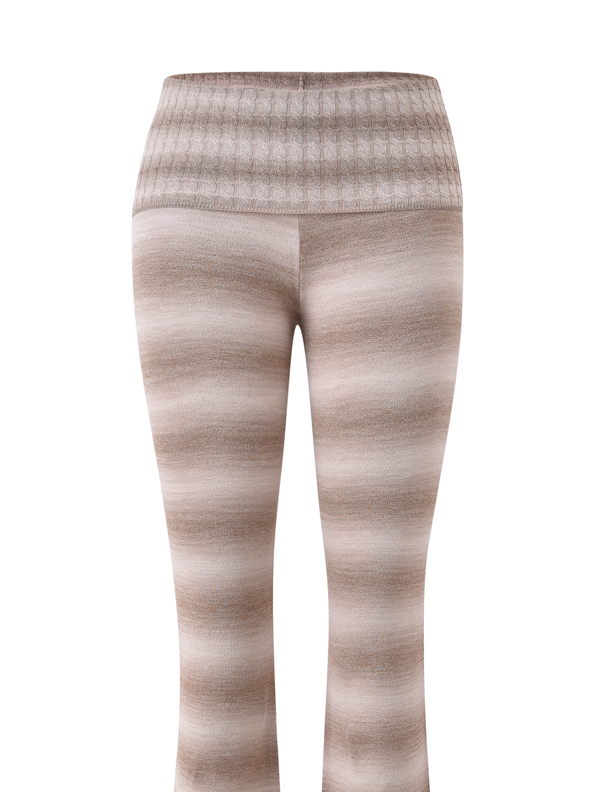 The TIGERMIST MARISSA FOLDOVER KNIT PANT in Taupe Ombre Stripe features a flared leg and high ribbed foldover waistband, shown against a plain white background.