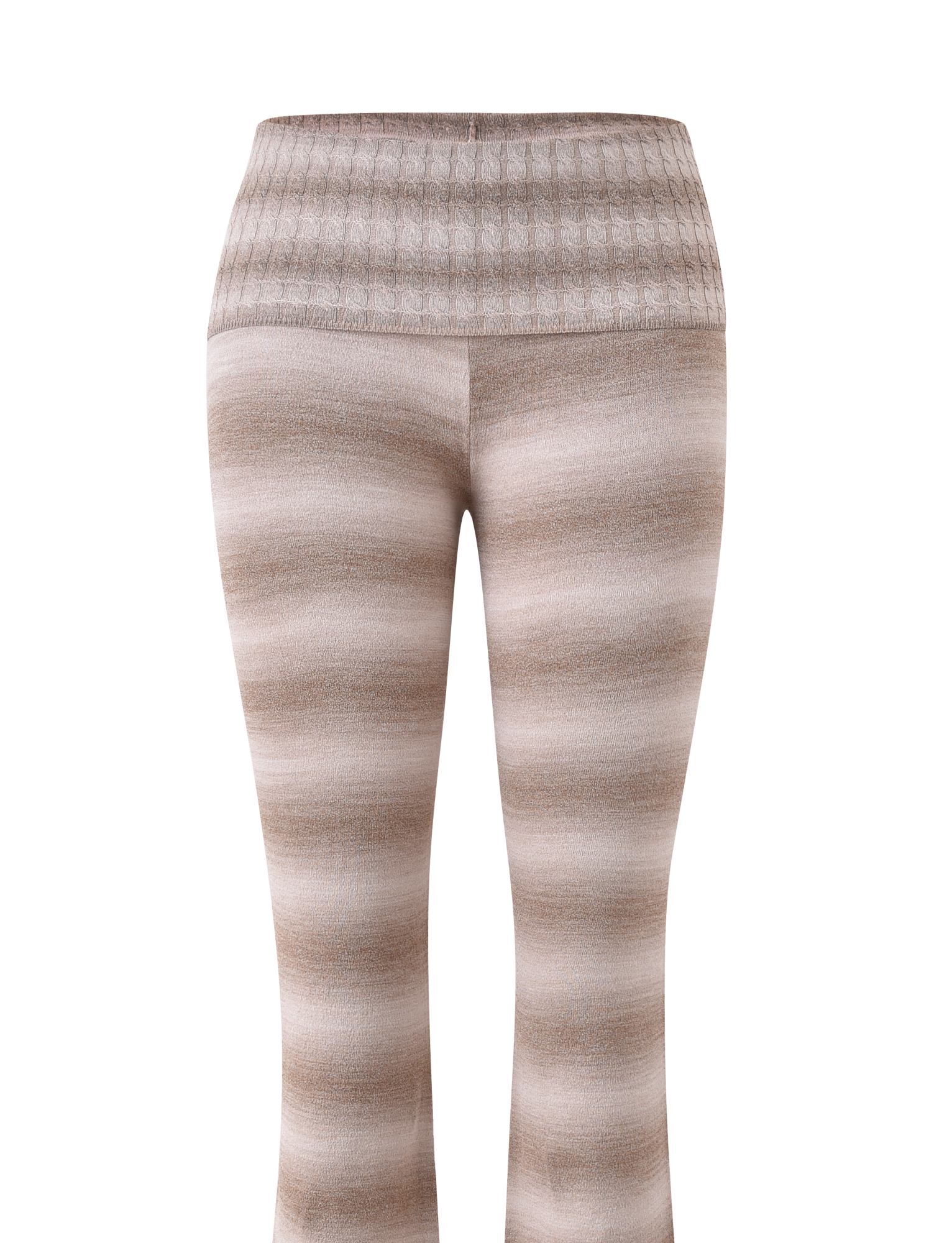 The TIGERMIST MARISSA FOLDOVER KNIT PANT in Taupe Ombre Stripe features a flared leg and high ribbed foldover waistband, shown against a plain white background.