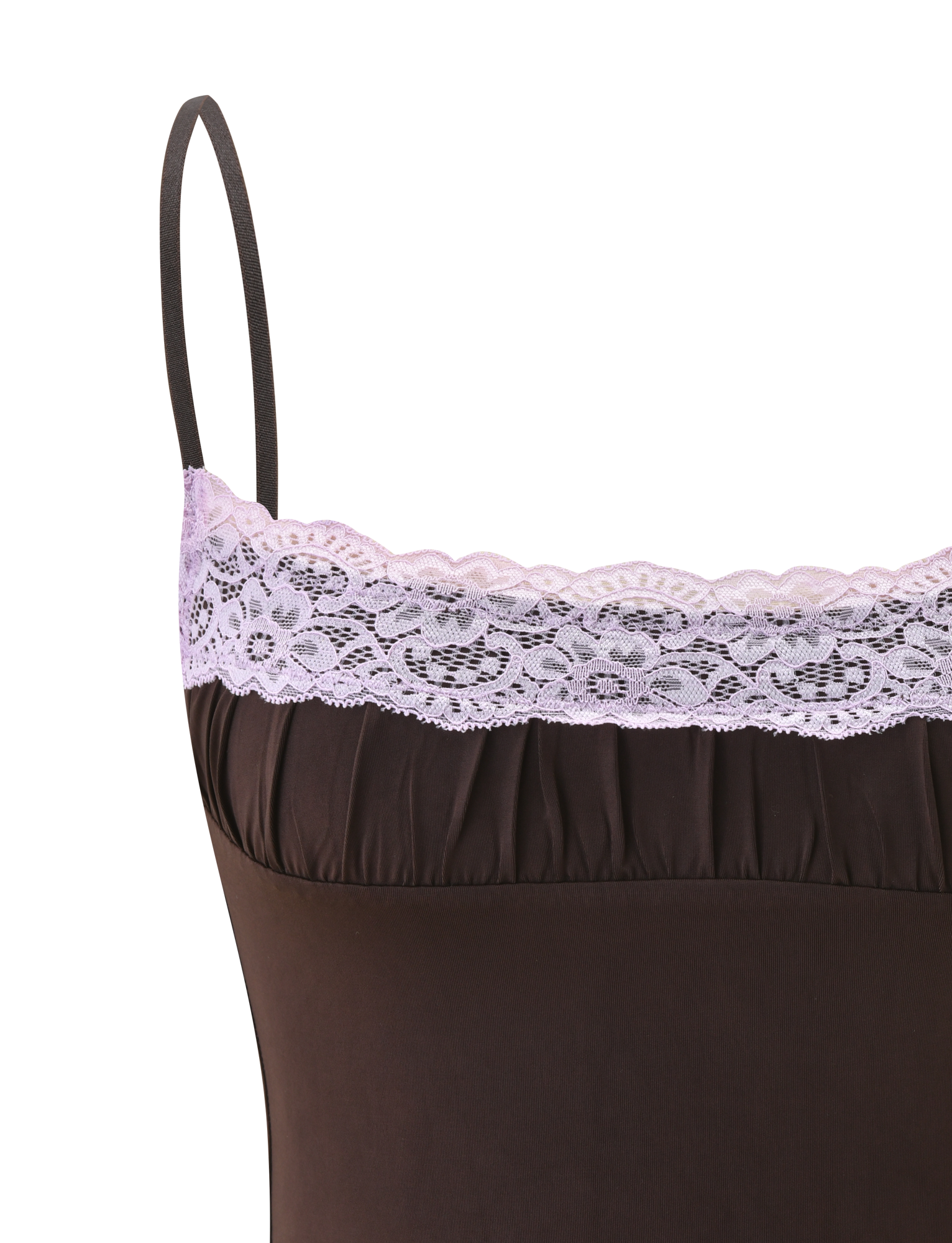 PARISA LACE RUCHED CAMI - BROWN AND LILAC