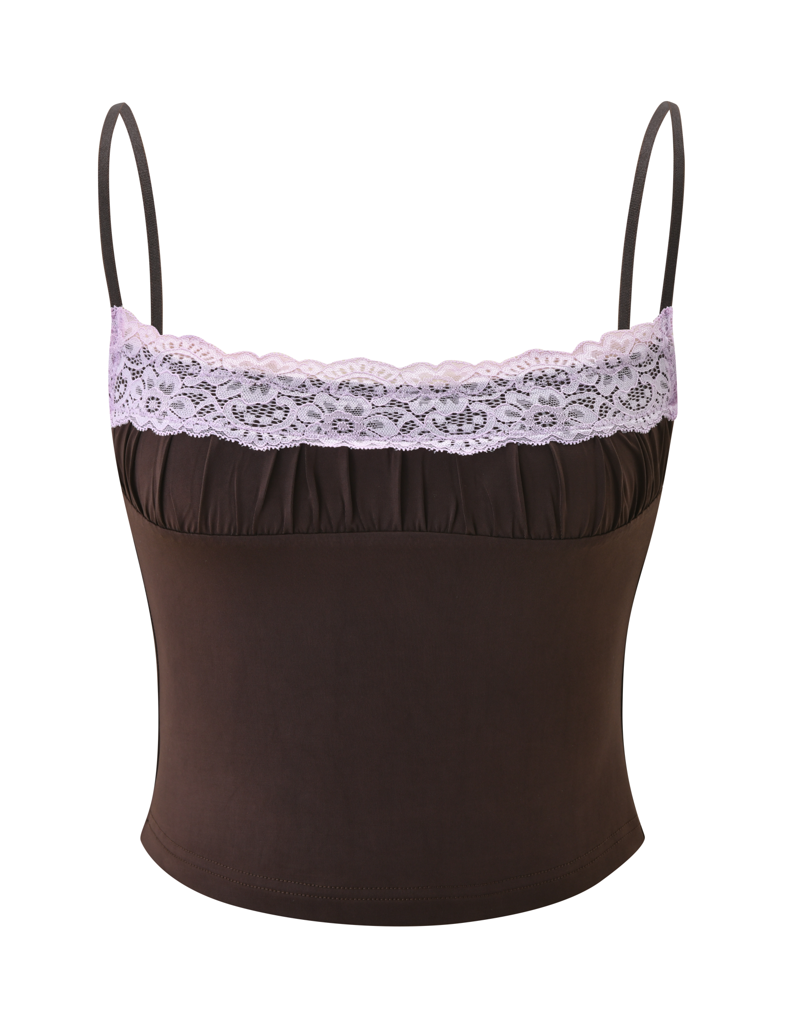 PARISA LACE RUCHED CAMI - BROWN AND LILAC